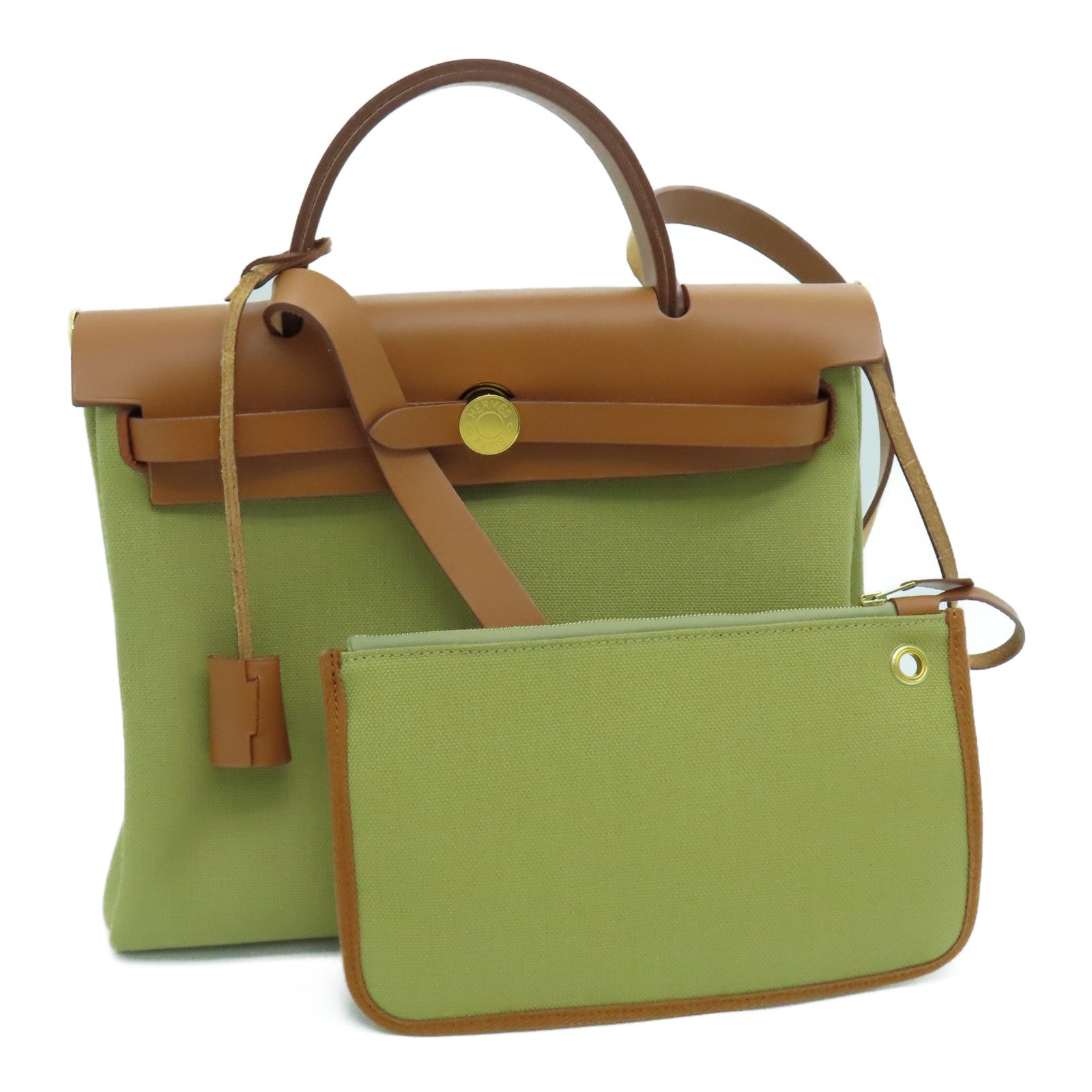 HERMES Toile H Canvas Herbag PM Gold Buckle Handle Shoulder Bag