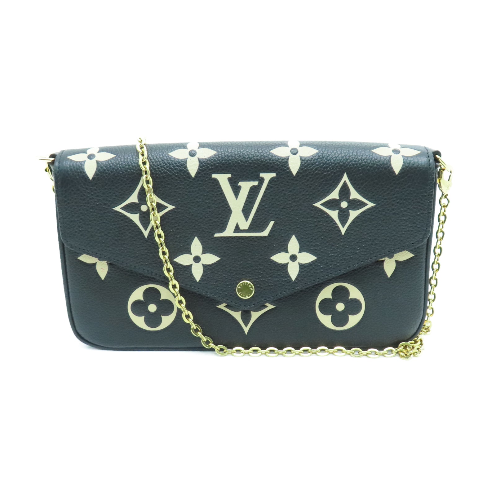 LOUIS VUITTON Monogram Empreinte Felicie Pochette Gold Buckle Chain Shoulder Bag Black White