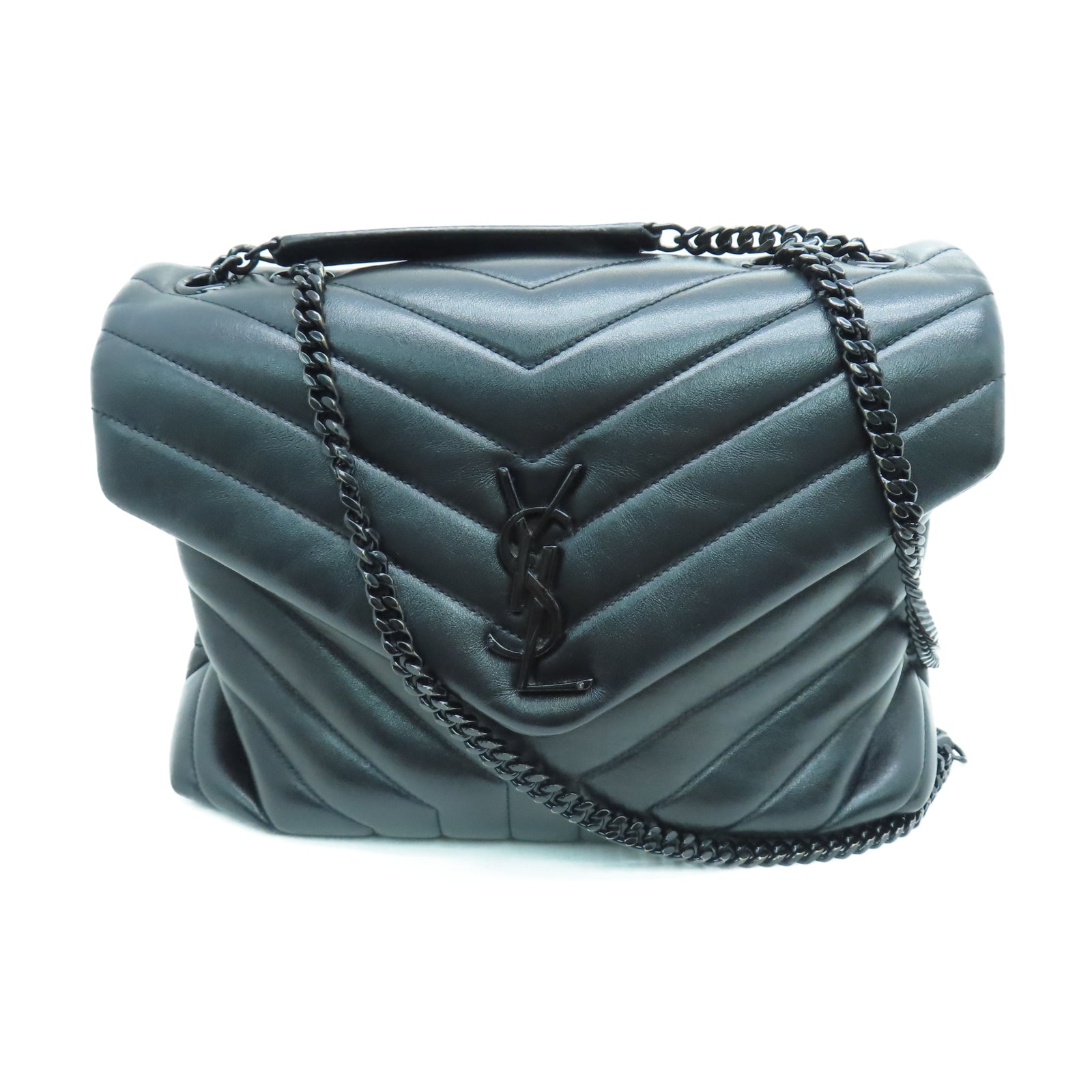 SAINT LAURENT Shoulder bag in twill calfskin leather Loulou silver buckle black