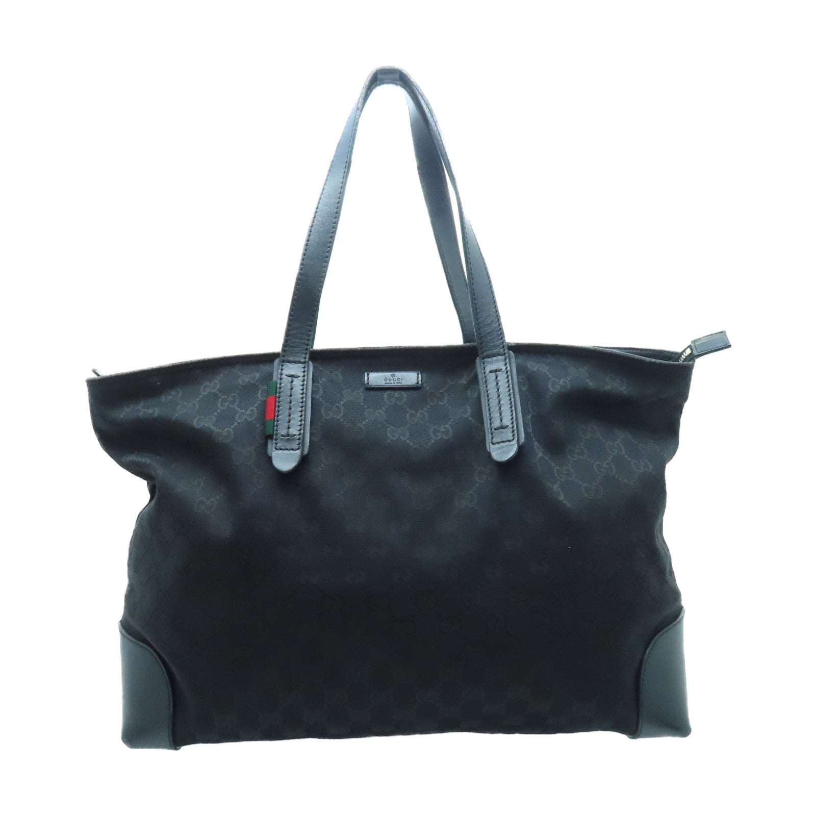 GUCCI canvas Tote Bag silver buckle handle bag shoulder bag black