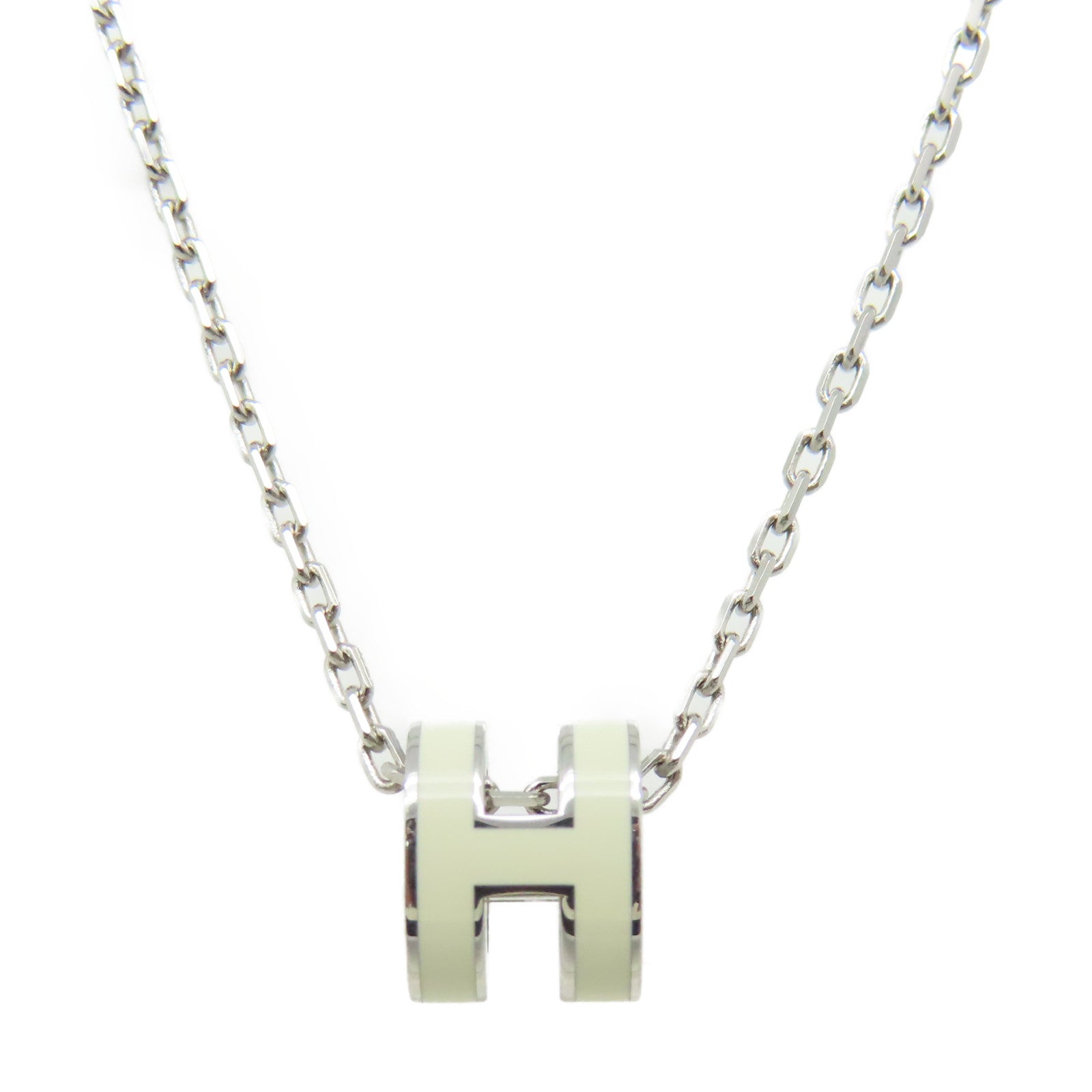 HERMES 金屬Mini Pop H Necklace項鏈白色/銀色