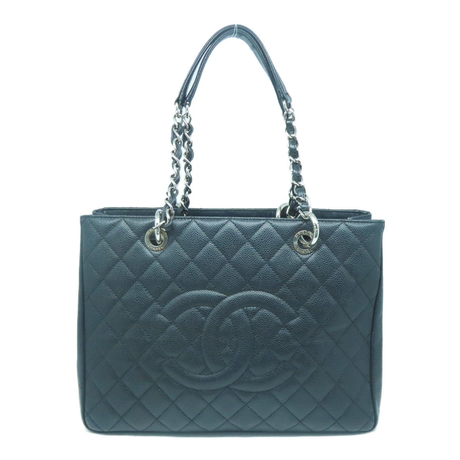 CHANEL diamond Caviar leather GST Grand Shopping Tote Bag silver
