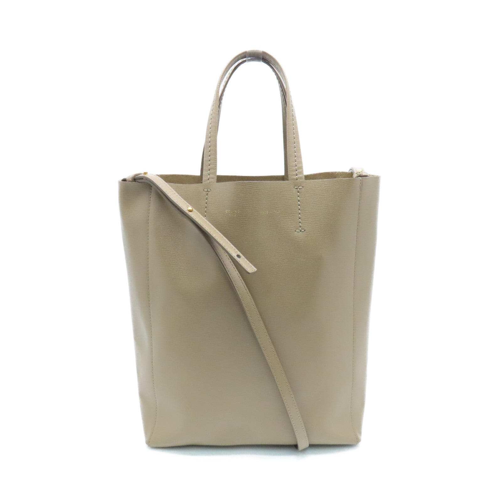 CELINE Cowhide Leather Cabas Gold Buckle Handle Shoulder Bag Beige