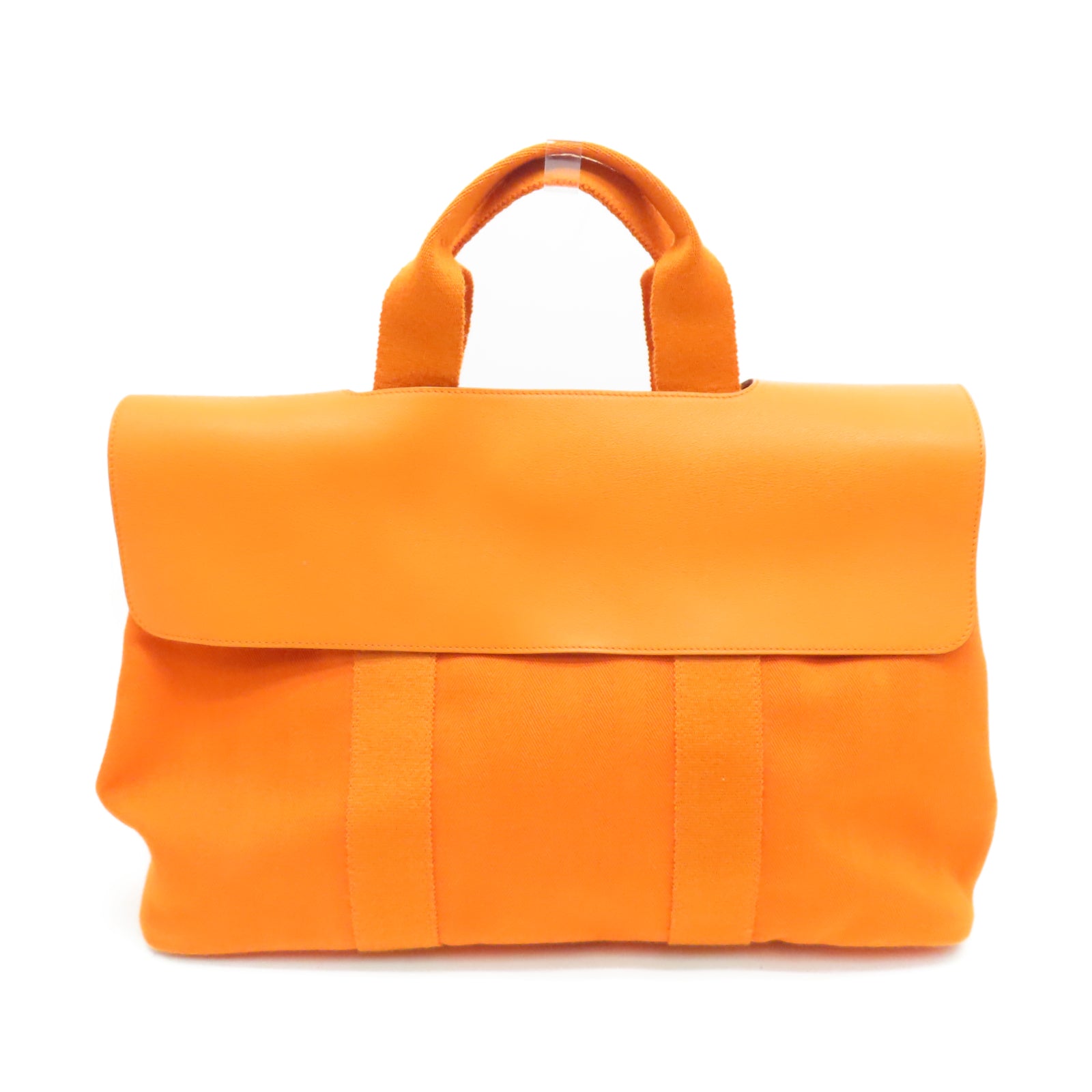 HERMES Canvas Valparaiso GM Silver Button Handle Bag Orange