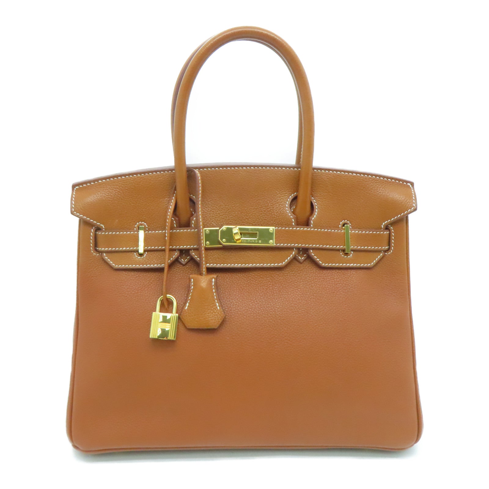 HERMES Vache Trekking Leather Birkin 30 Gold Buckle Hand Bag Gold/Brown