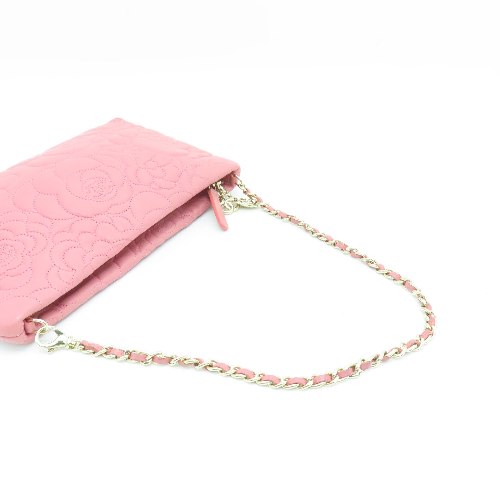 CHANEL sheepskin leather Chain Shoulder Bag gold buckle chain shoulder bag pink
