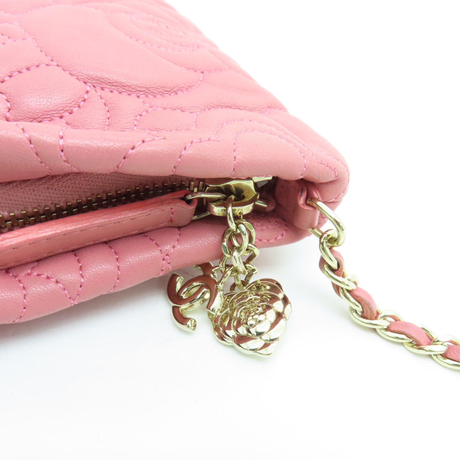 CHANEL sheepskin leather Chain Shoulder Bag gold buckle chain shoulder bag pink