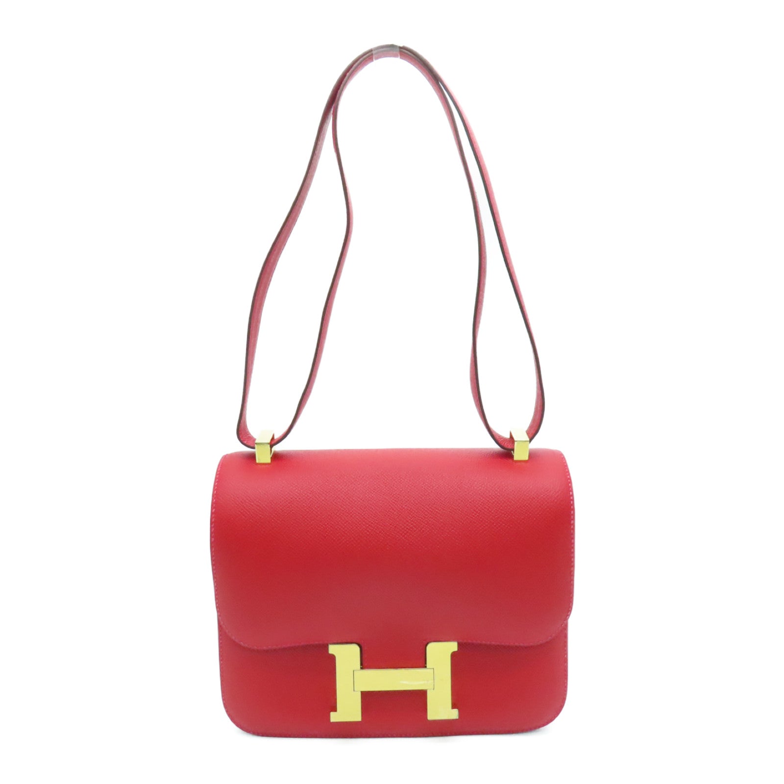 HERMES Veau Epsom Leather Constance 24 Gold Buckle Shoulder Bag Rouge Tomate Red