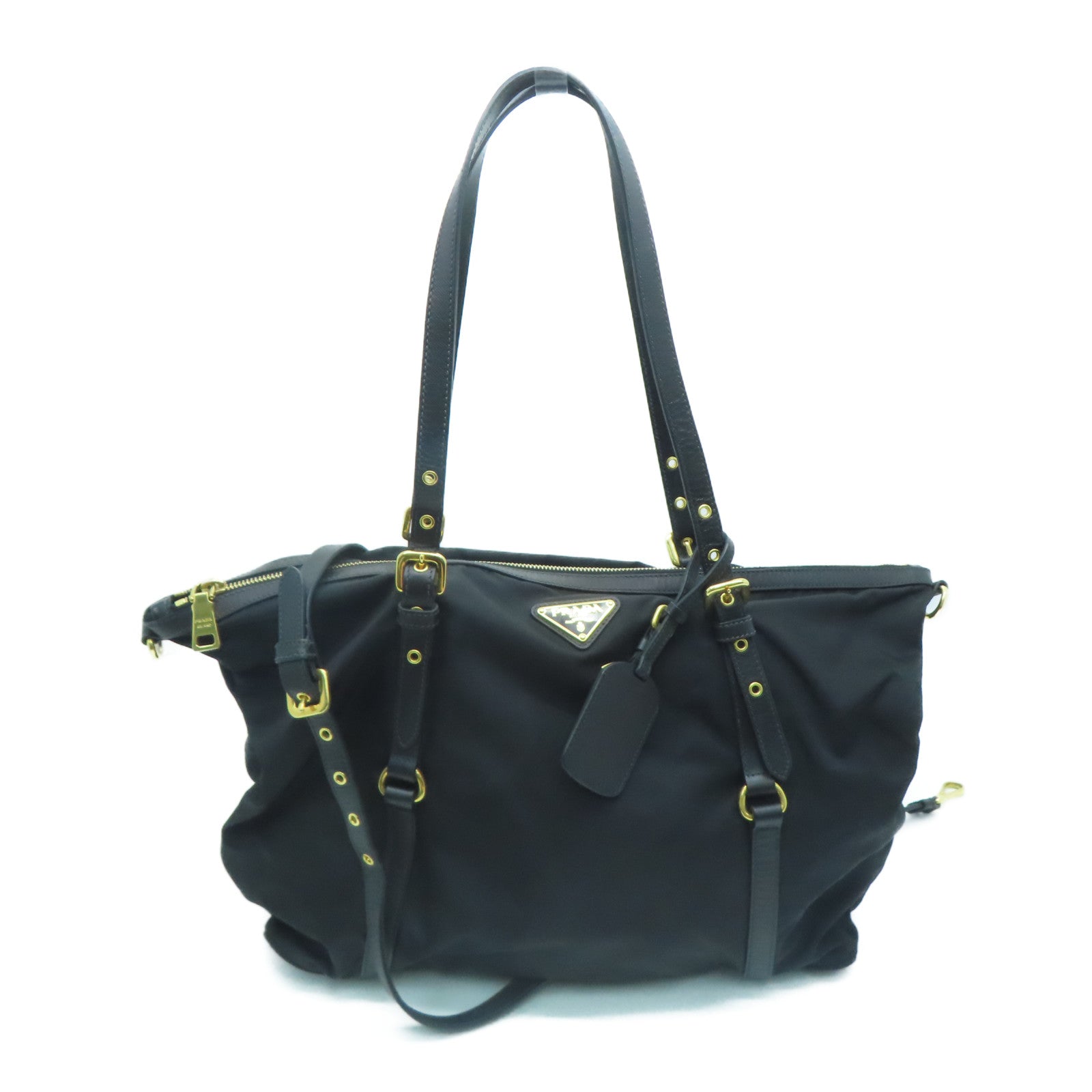 PRADA Nylon Way Shoulder Handbag Gold Buckle Shoulder Bag Black