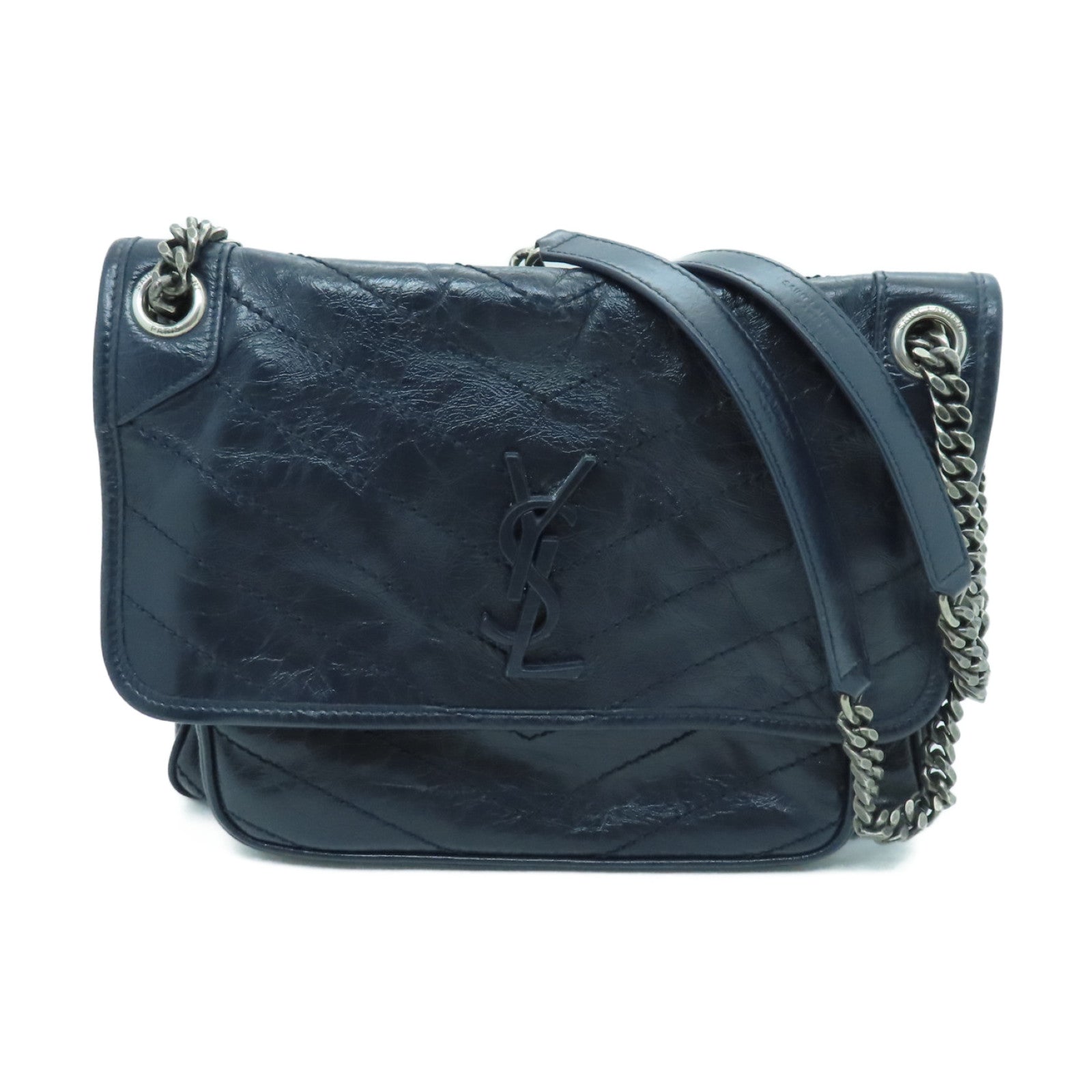 YVES SAINT LAURENT Niki Medium shoulder bag with silver buckle in cowhide leather blue