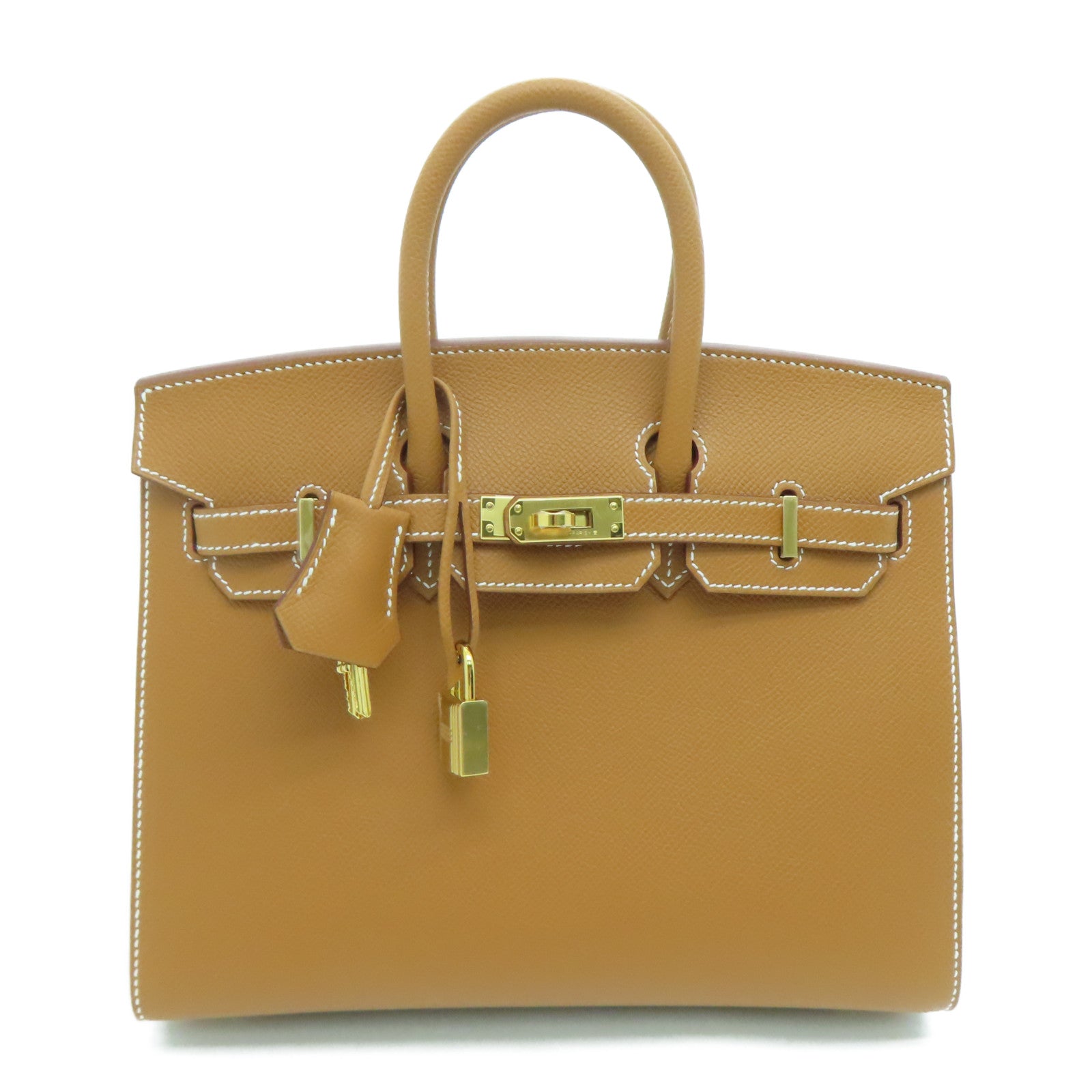 HERMES Epsom Leather Birkin 25 Gold Buckle Hand Bag Gold/Brown