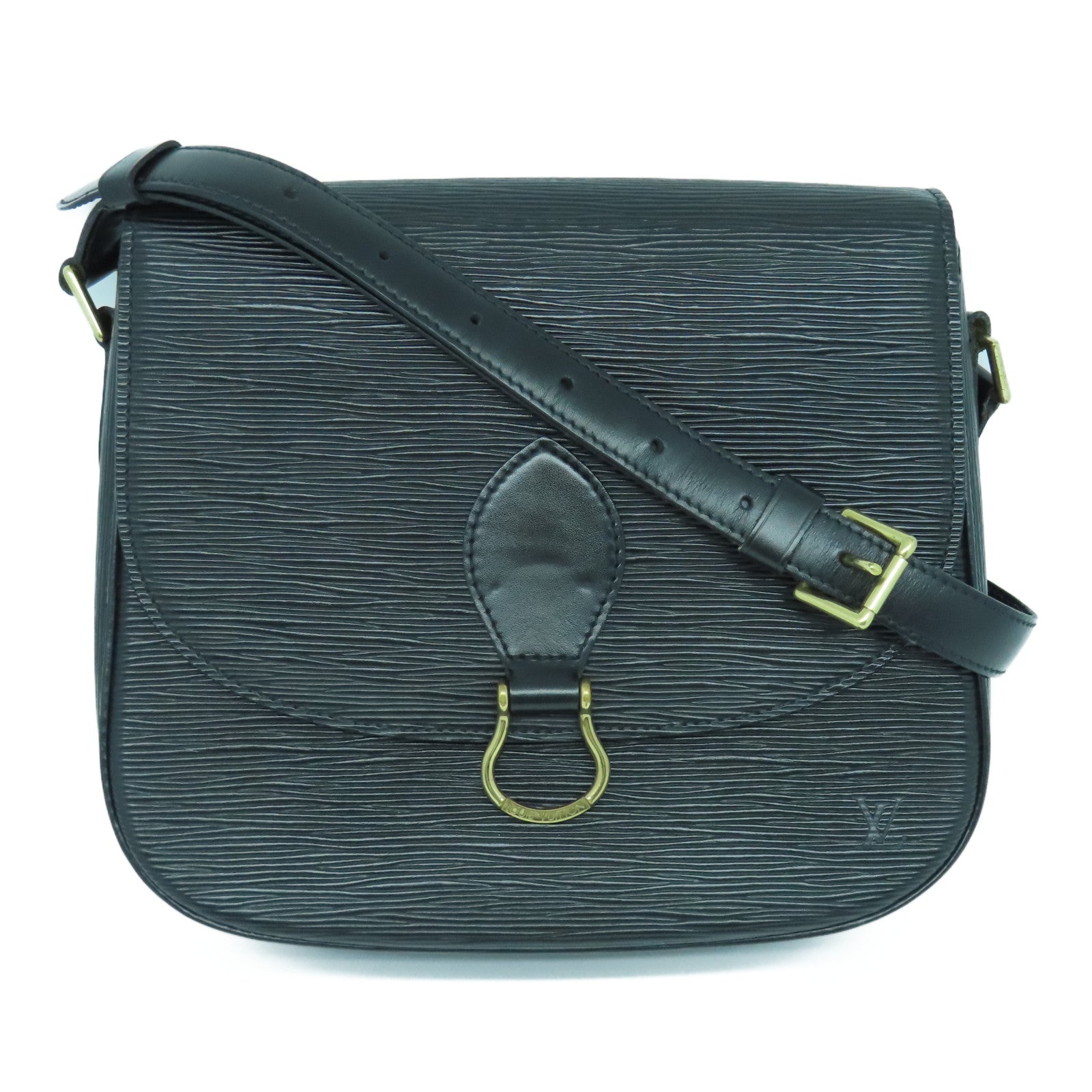 LOUIS VUITTON Epi Saint Cloud Gold Buckle Shoulder Bag Black