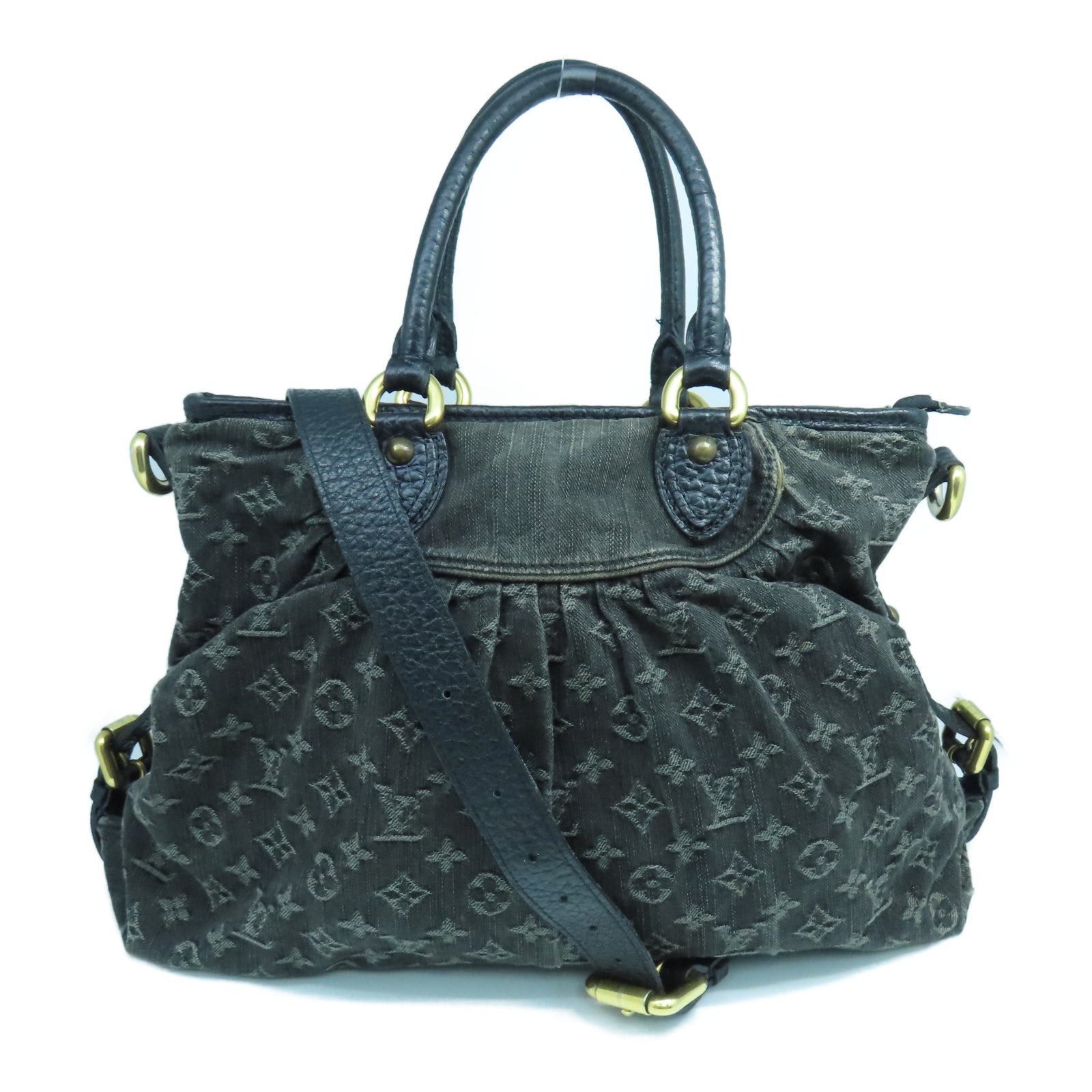 LOUIS VUITTON Monogram Denim Neo Cabby MM gold buckle handle 