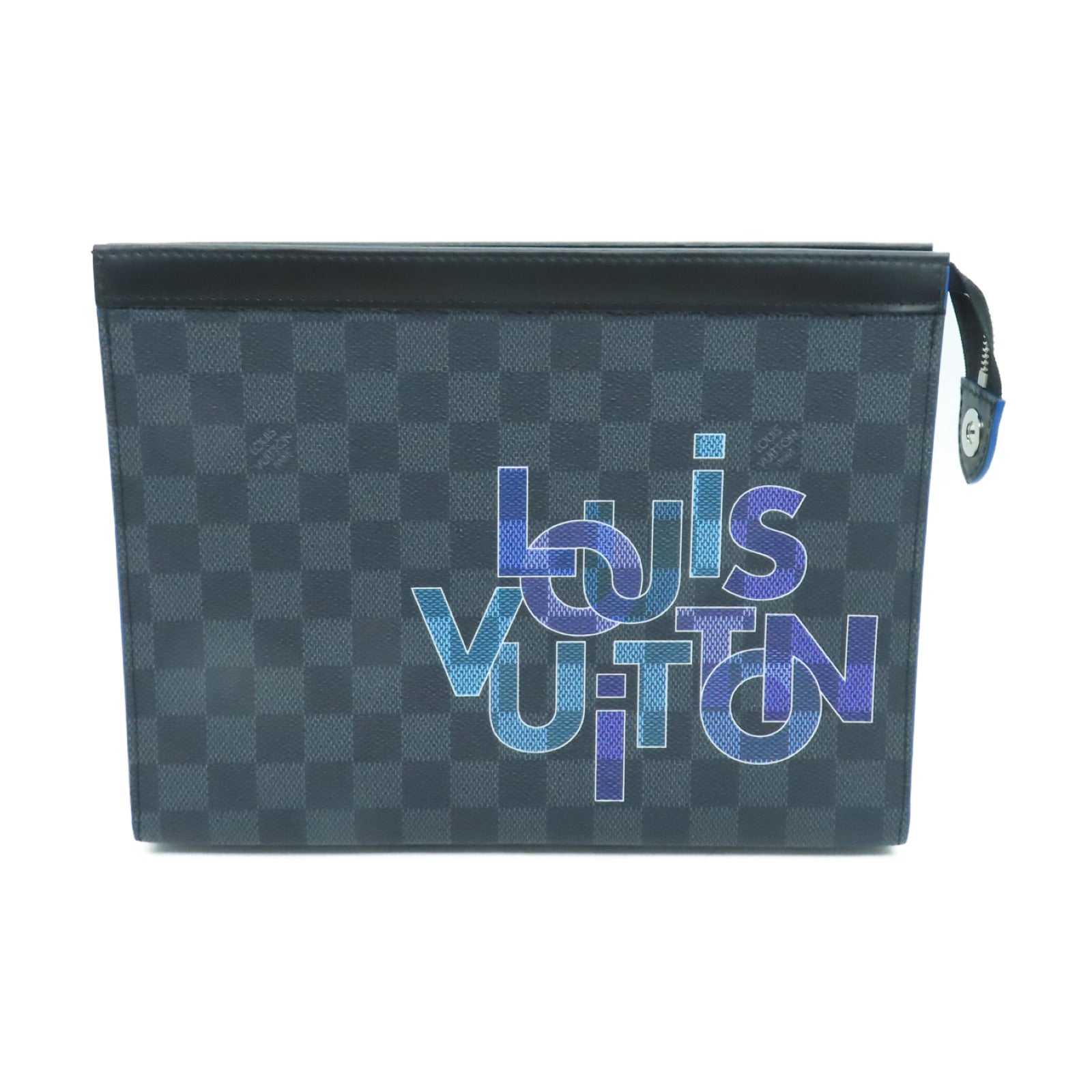 LOUIS VUITTON Damier Graphite Pochette Voyage Silver Buckle Clutch Black Gray