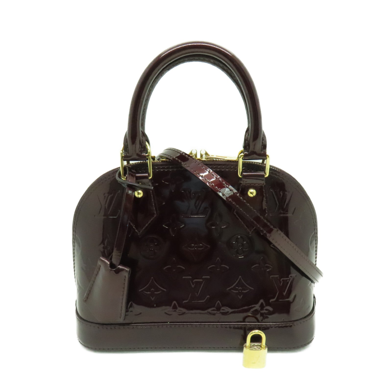 LOUIS VUITTON Monogram Vernis Alma BB gold buckle shoulder