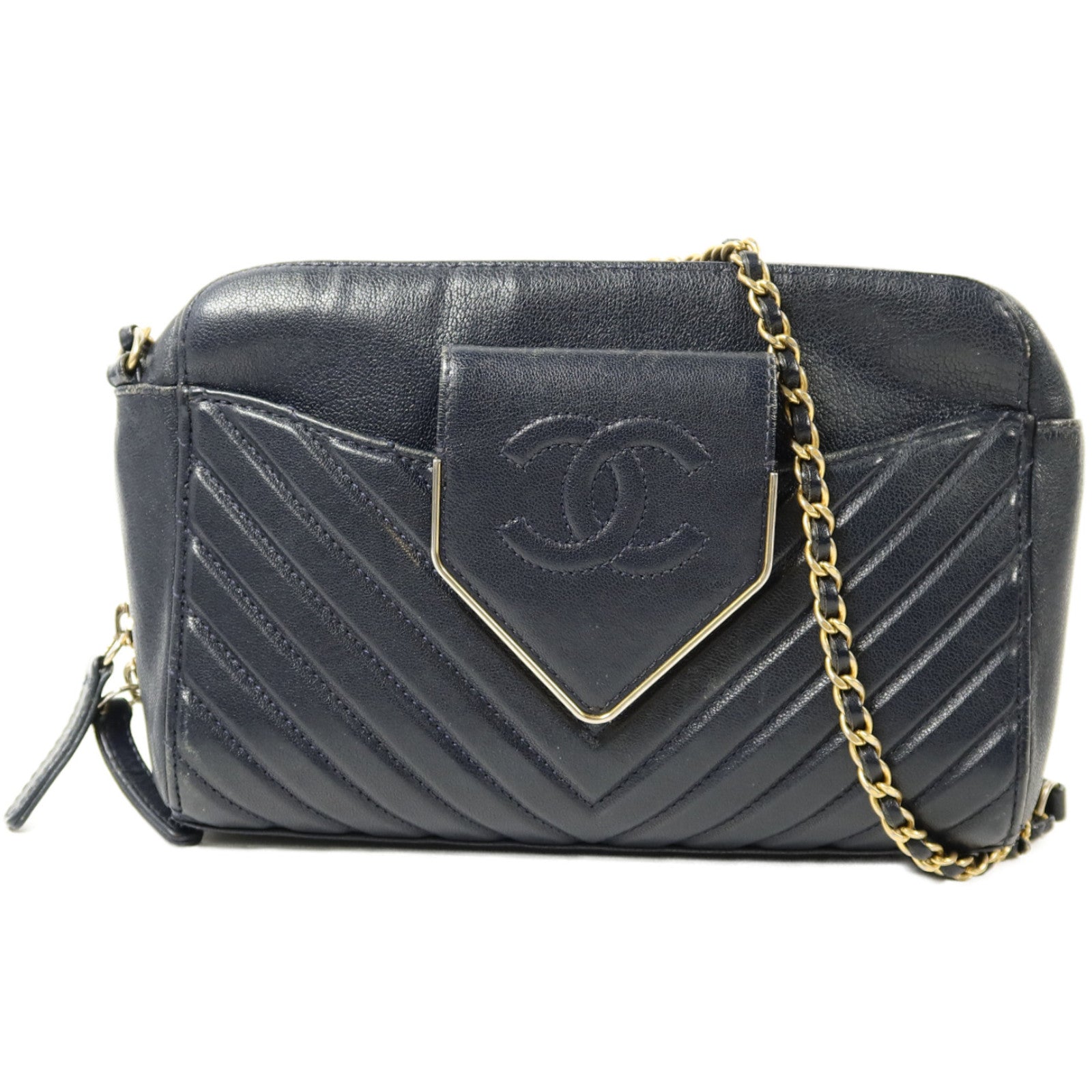 CHANEL 羊皮皮革Camera Bag鏈帶肩背袋