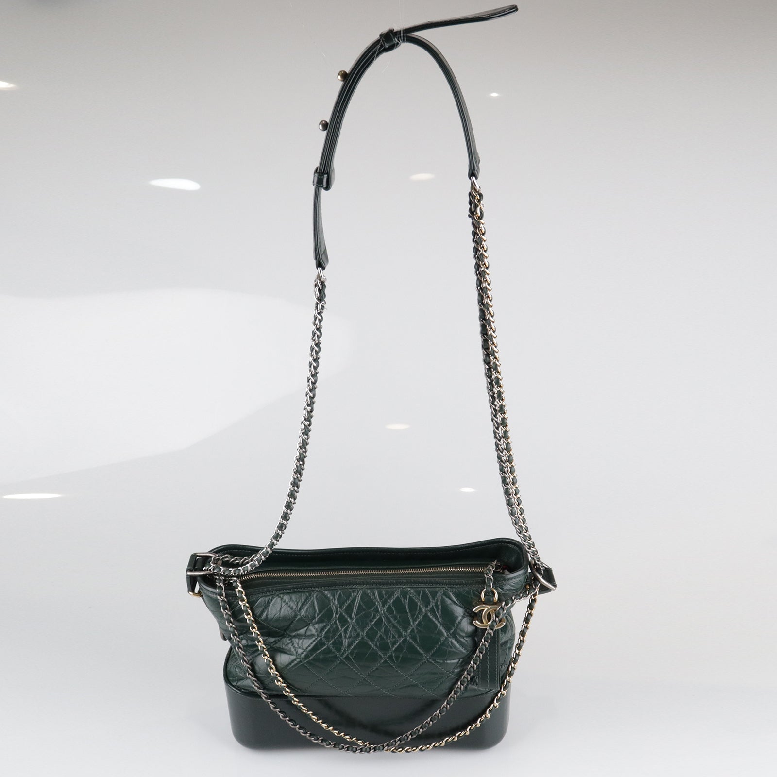 CHANEL Aged Calf Leather Gabrielle Shoulder Bag Green