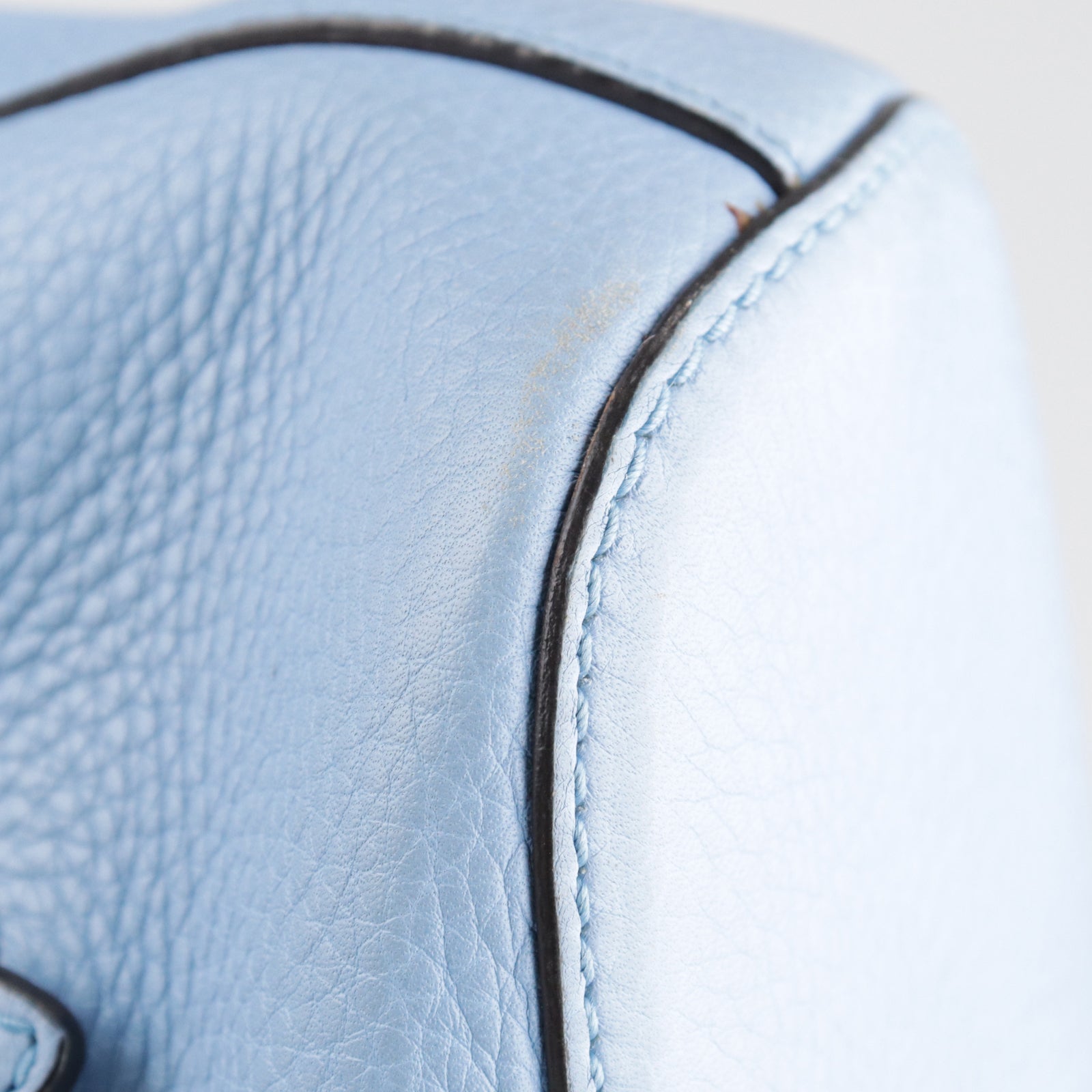 GUCCI cowhide leather Bamboo Backpack silver buckle backpack blue