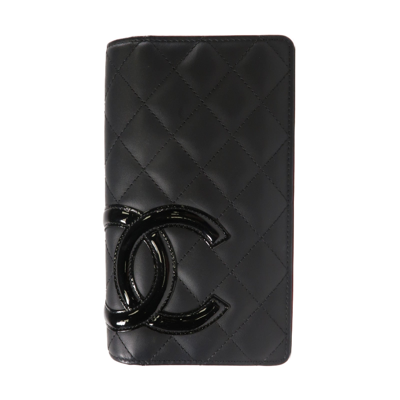 CHANEL 菱格牛皮皮革Cambon Line Fold Wallet銀扣折疊錢包黑色