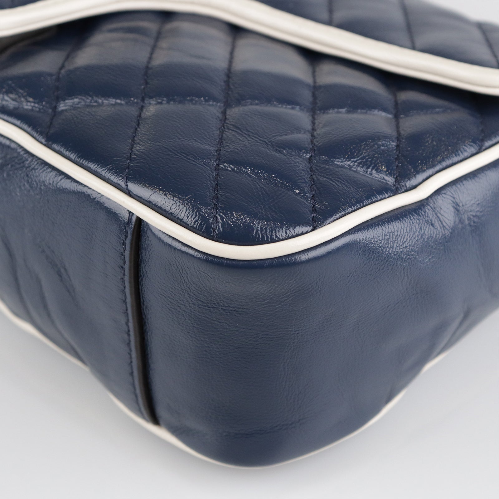 GUCCI Calf Leather GG Marmont Silver Buckle Shoulder Bag Blue/White