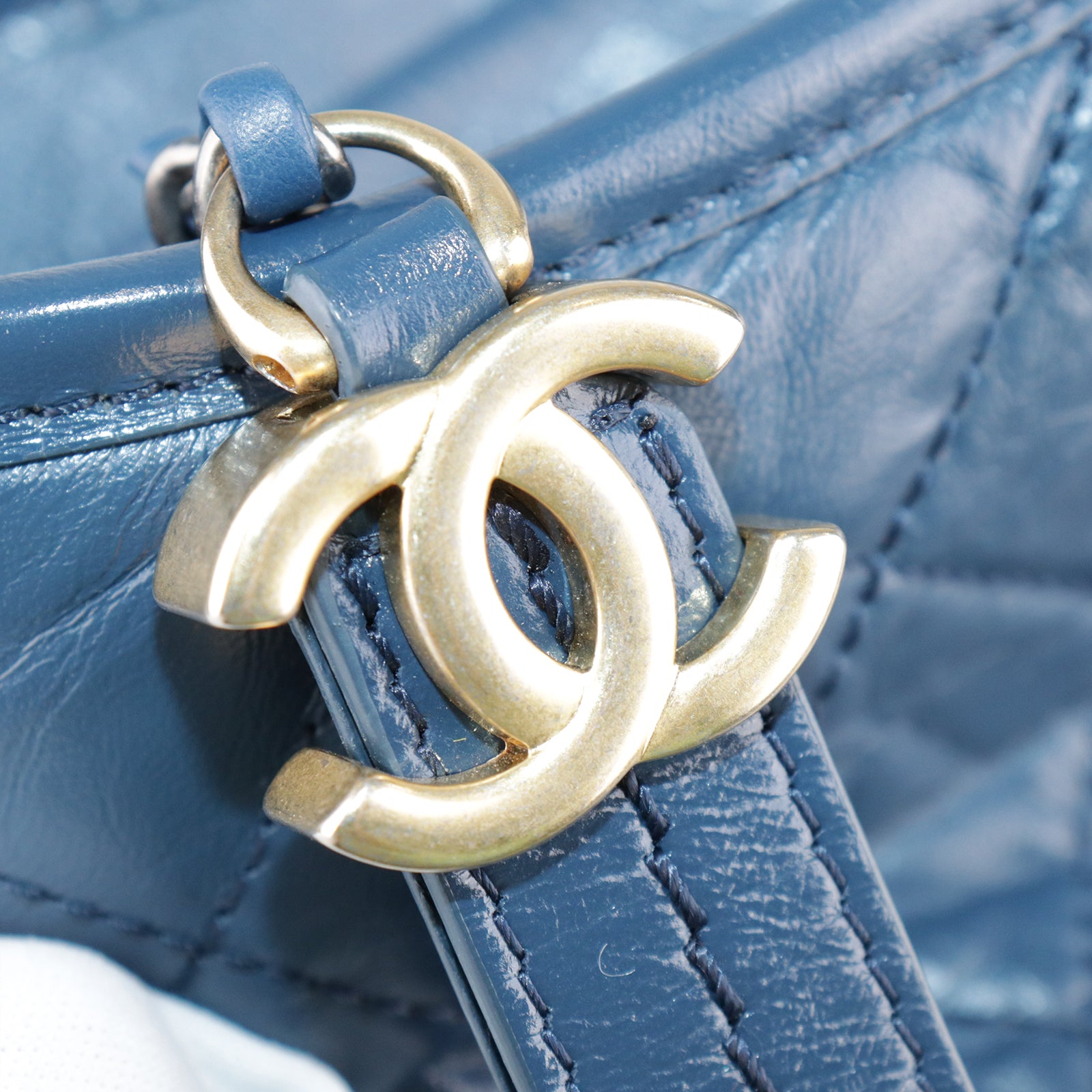 CHANEL Diamond Aged Calf Leather Gabrielle Shoulder Bag Blue