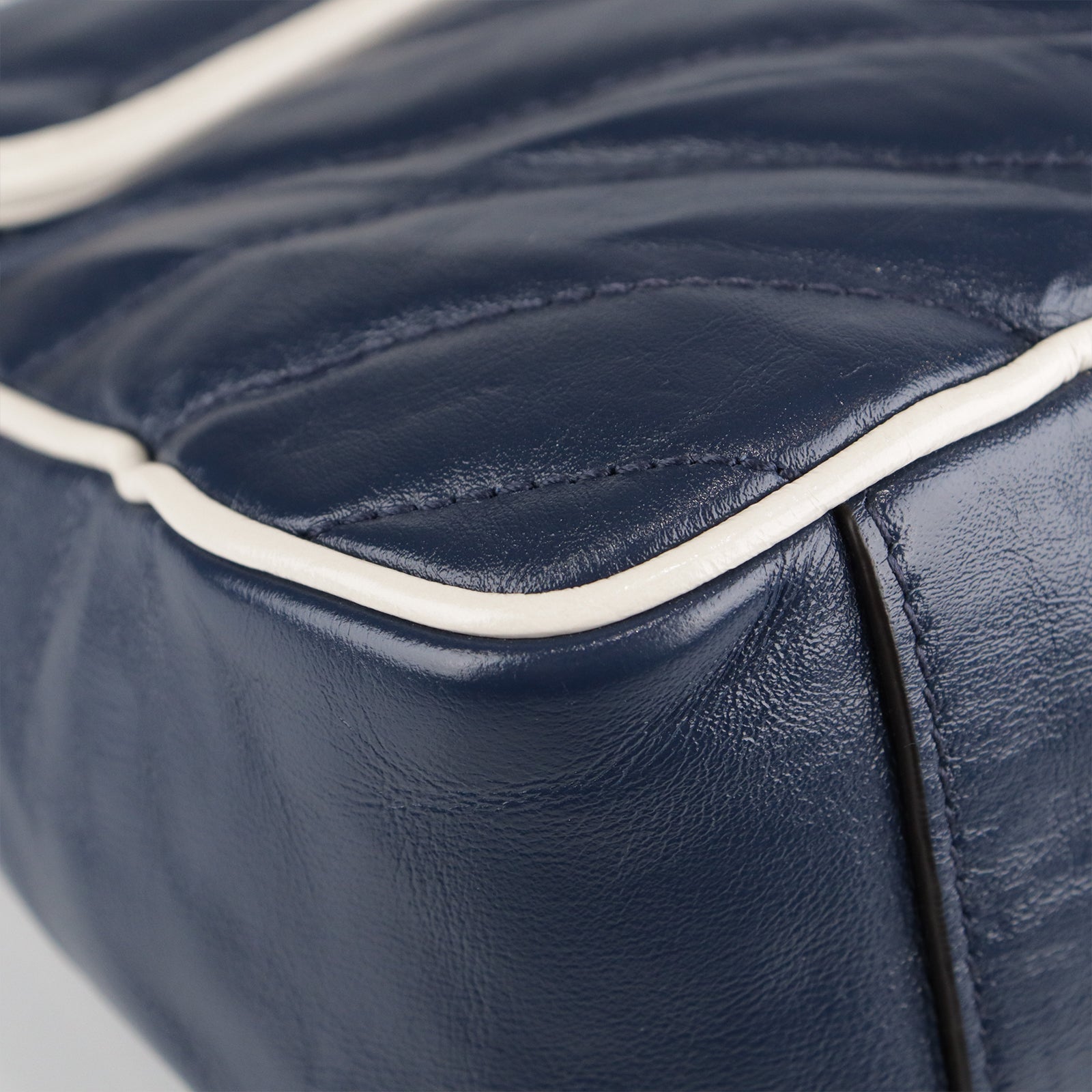 GUCCI Calf Leather GG Marmont Silver Buckle Shoulder Bag Blue/White