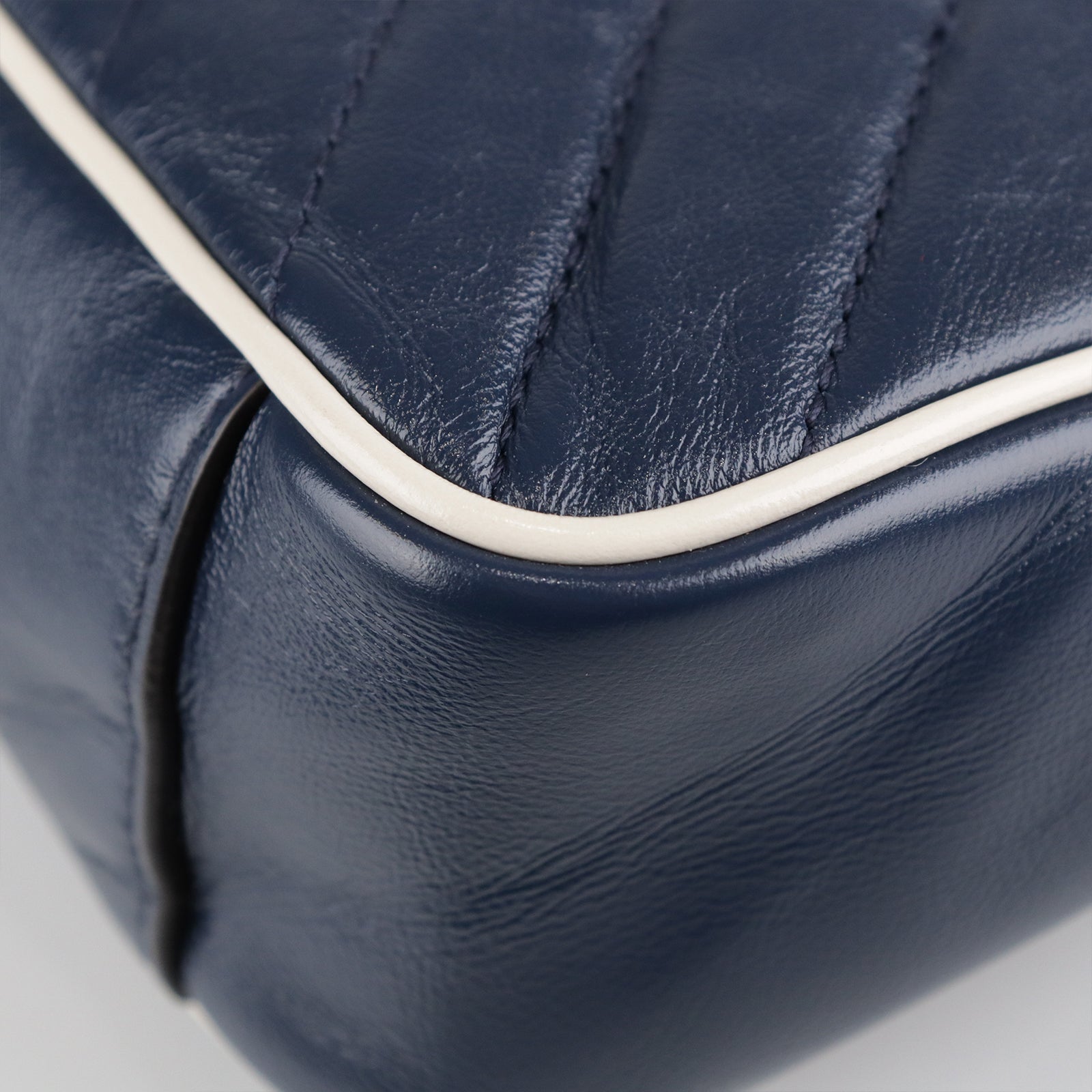 GUCCI Calf Leather GG Marmont Silver Buckle Shoulder Bag Blue/White
