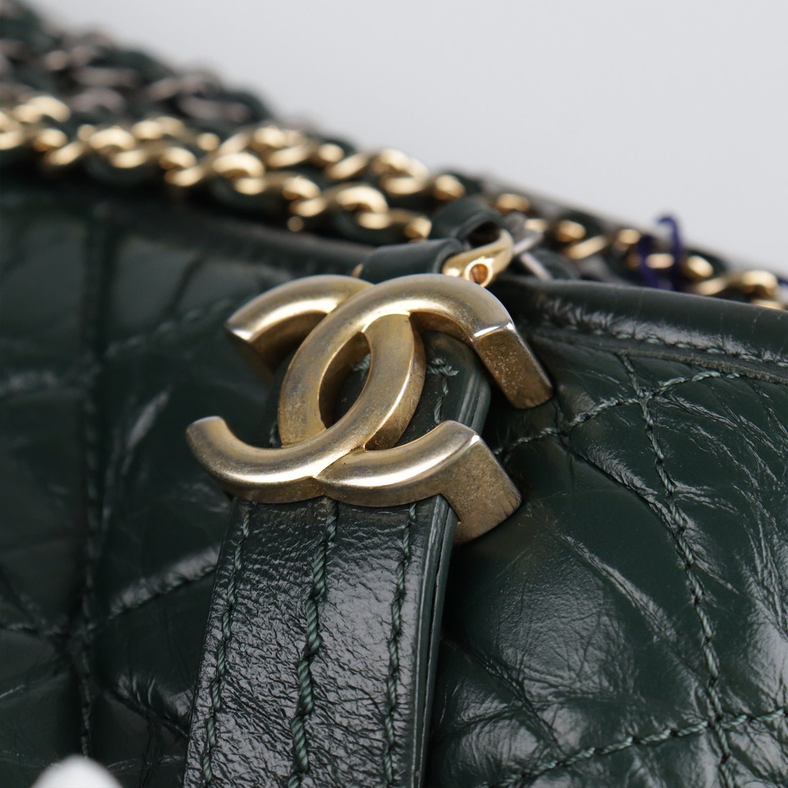 CHANEL Aged Calf Leather Gabrielle Shoulder Bag Green