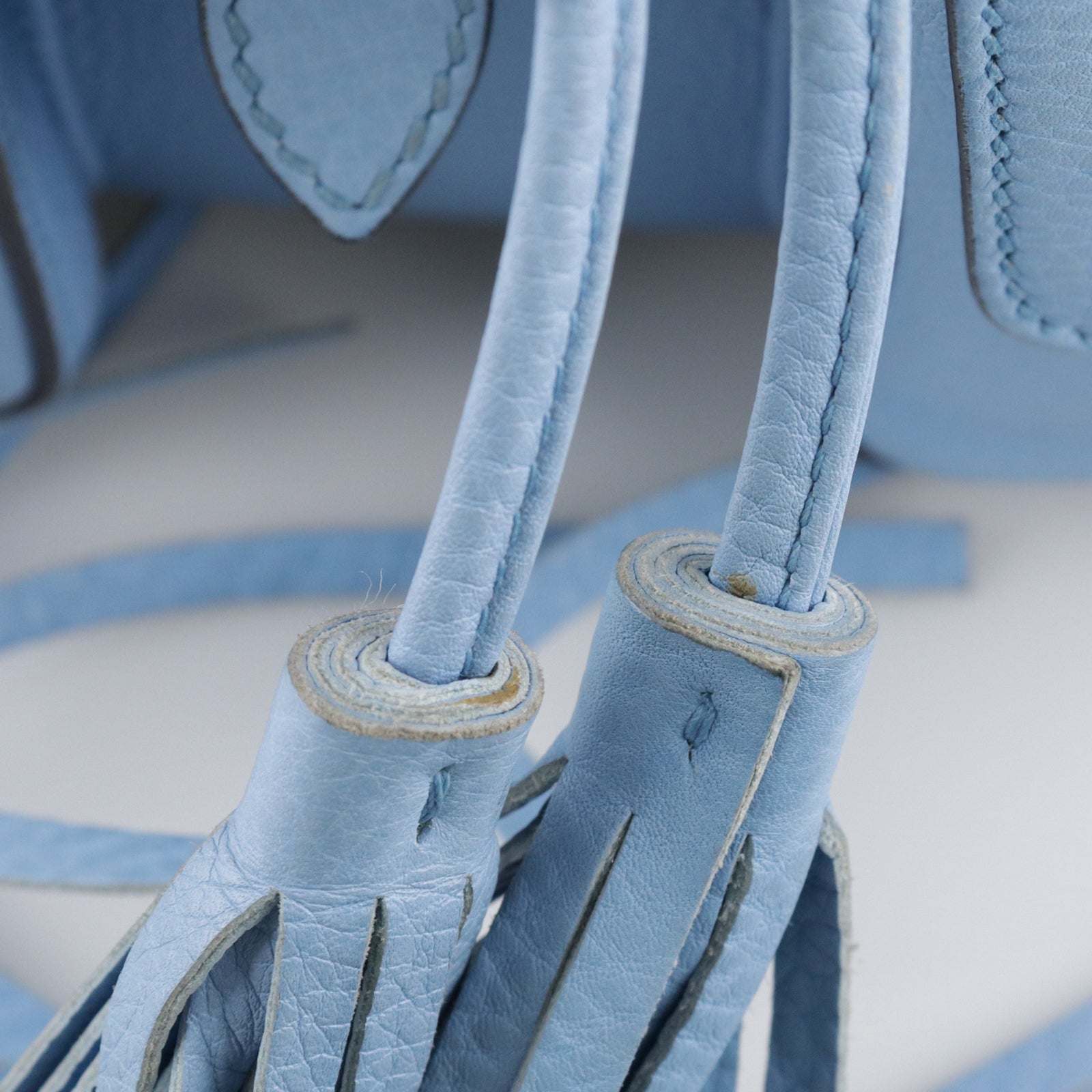 GUCCI cowhide leather Bamboo Backpack silver buckle backpack blue