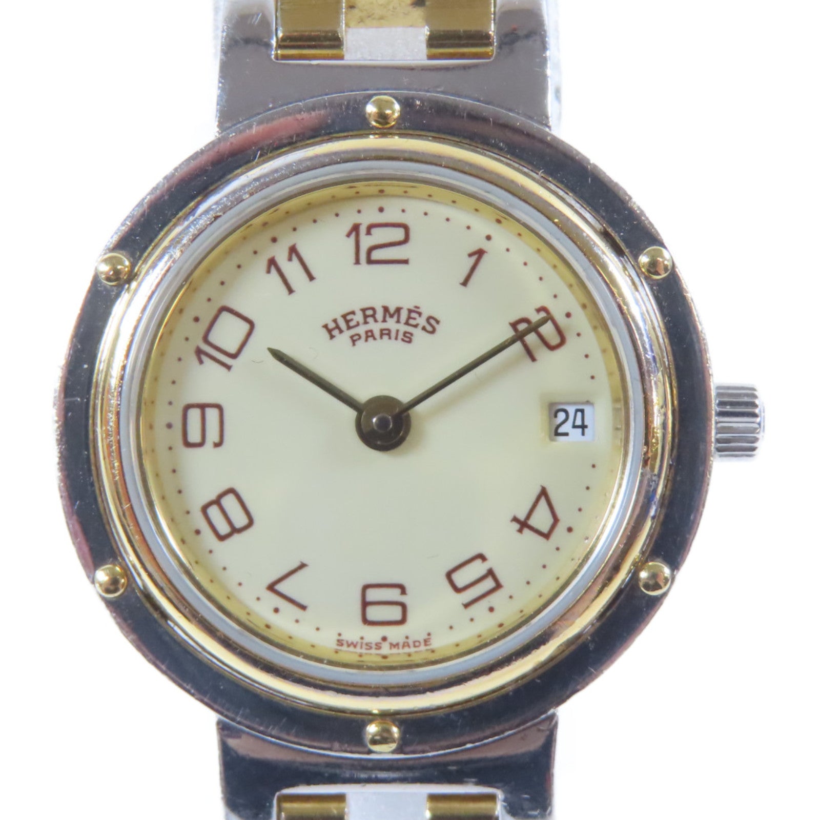 HERMES Clipper Watch不鏽鋼手錶石英機芯白色