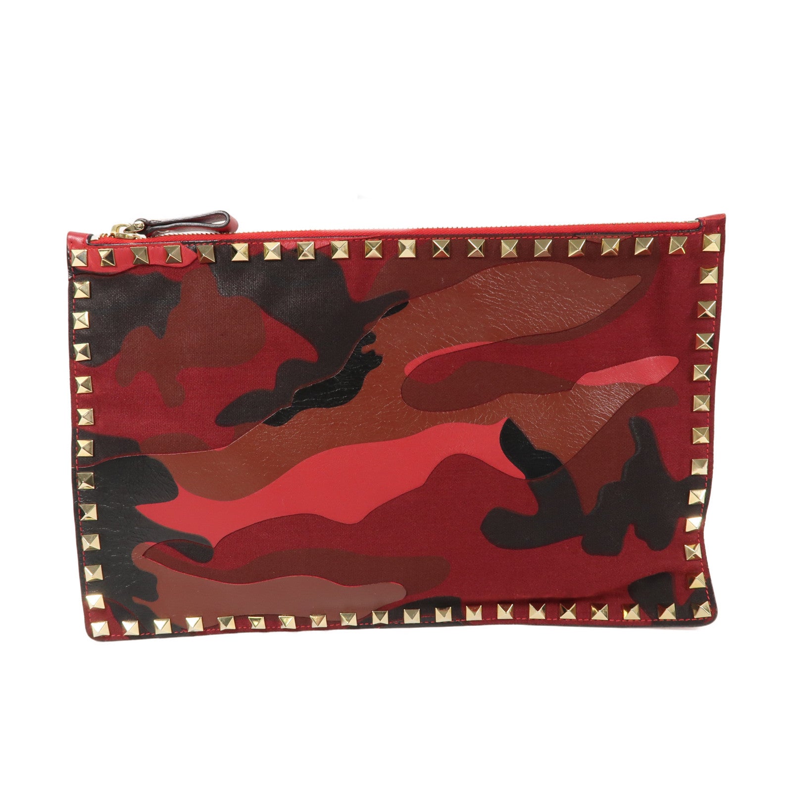 Valentino 牛皮皮革/帆布Clutch金扣手拿包紅色