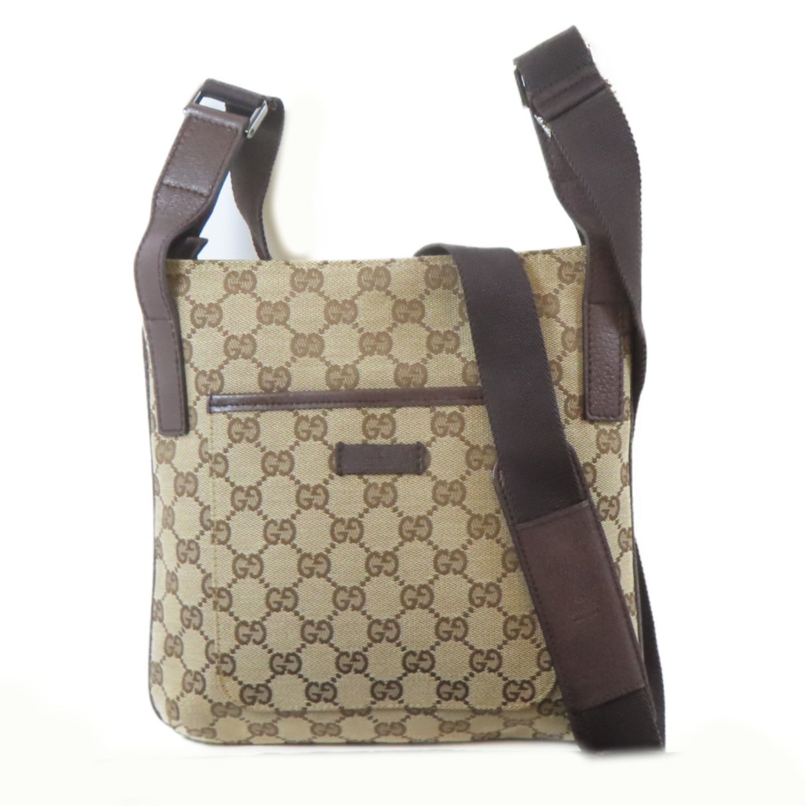 GUCCI 帆布Canvas Shoulder Bag銀扣肩背袋啡色