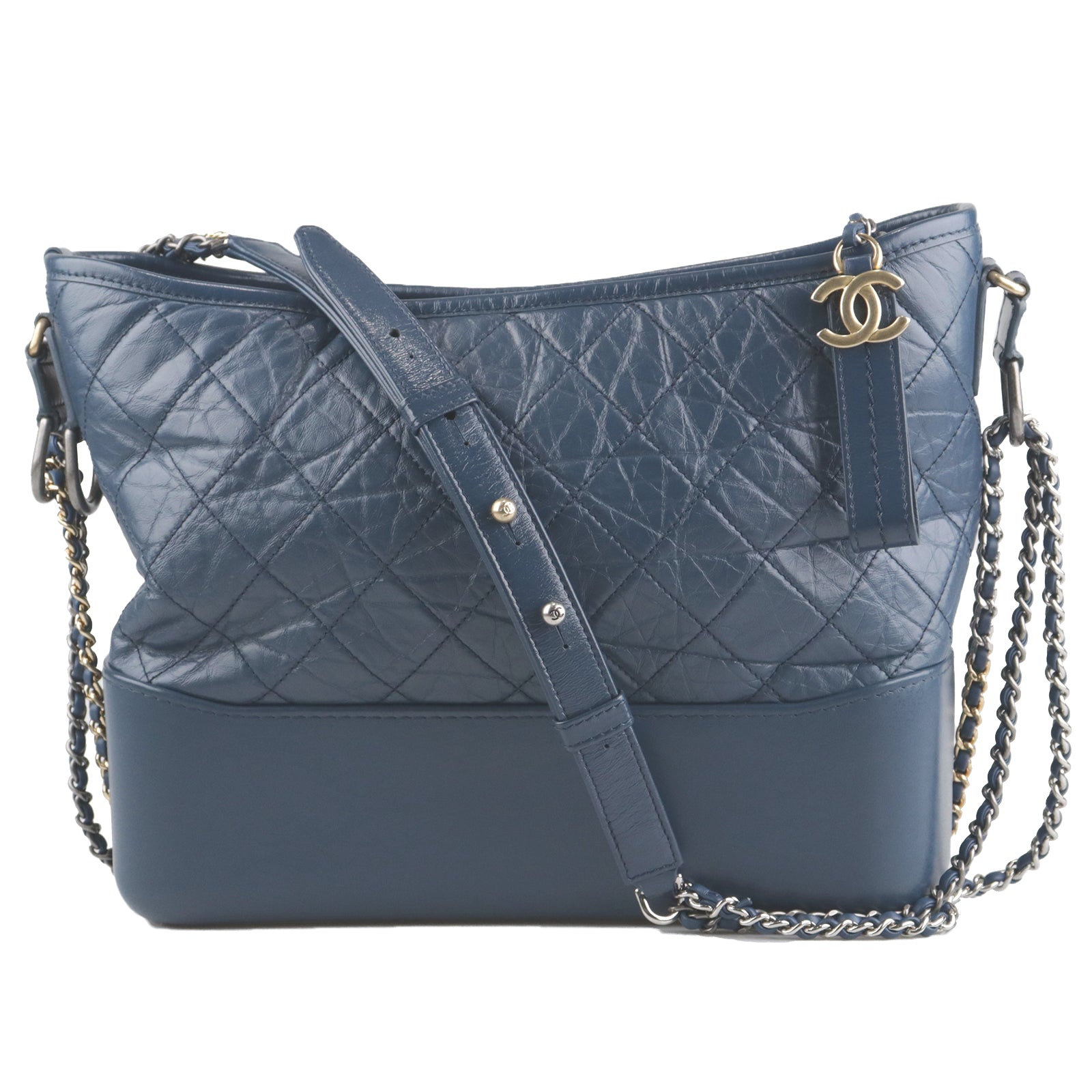 CHANEL Diamond Aged Calf Leather Gabrielle Shoulder Bag Blue