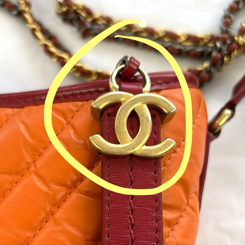 CHANEL 【激減優惠】斜紋牛皮皮革Gabrielle金扣/銀扣鏈帶肩背袋橙色
