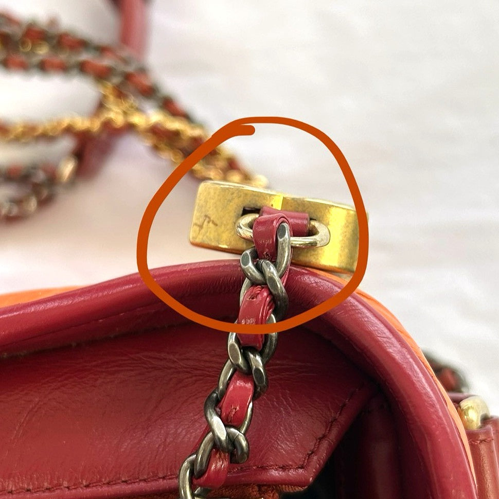 CHANEL 【激減優惠】斜紋牛皮皮革Gabrielle金扣/銀扣鏈帶肩背袋橙色