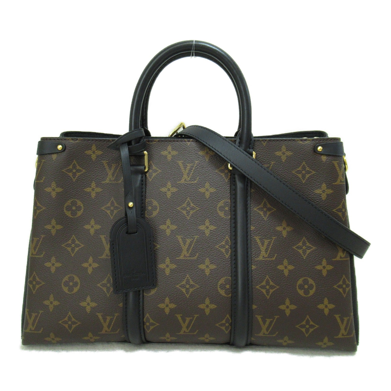 LOUIS VUITTON Monogram Soufflot MM金扣手挽肩背兩用袋啡色/黑色