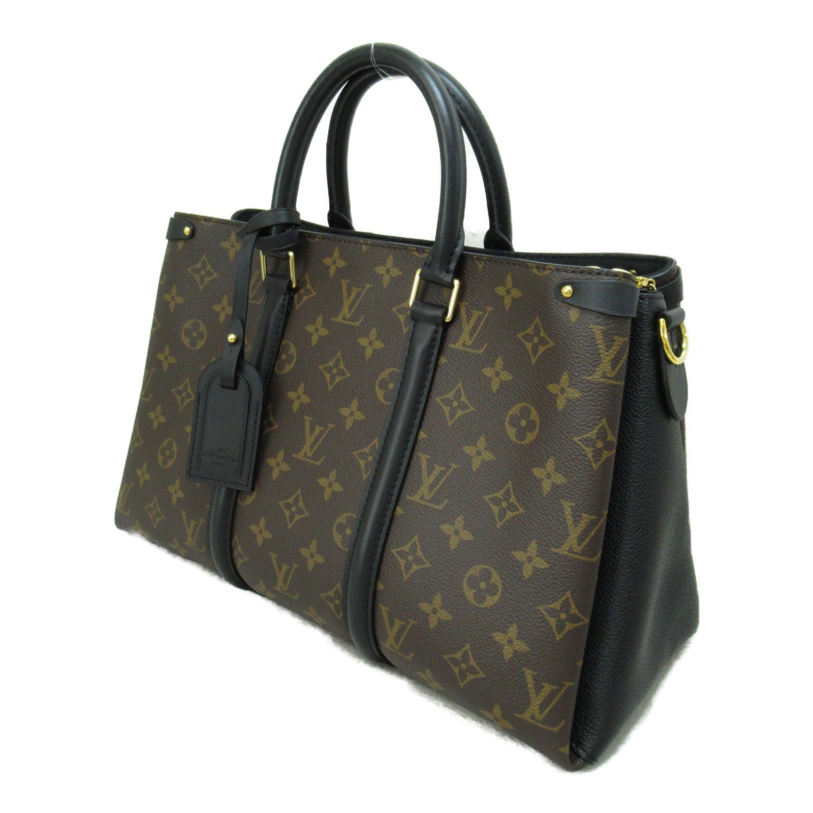 LOUIS VUITTON Monogram Soufflot MM金扣手挽肩背兩用袋啡色/黑色
