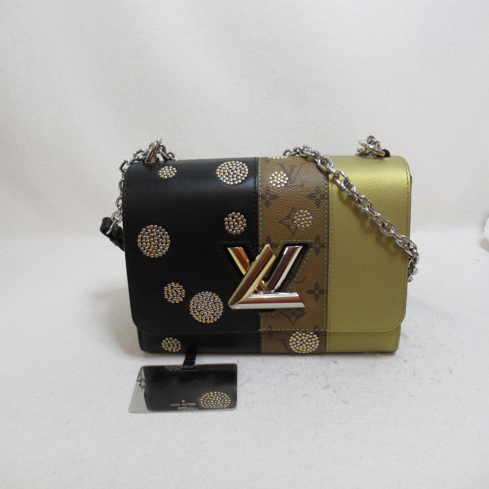 LOUIS VUITTON Monogram Reverse Twisted MM Chain Shoulder Bag銀扣肩背袋黑色/啡色/黄色