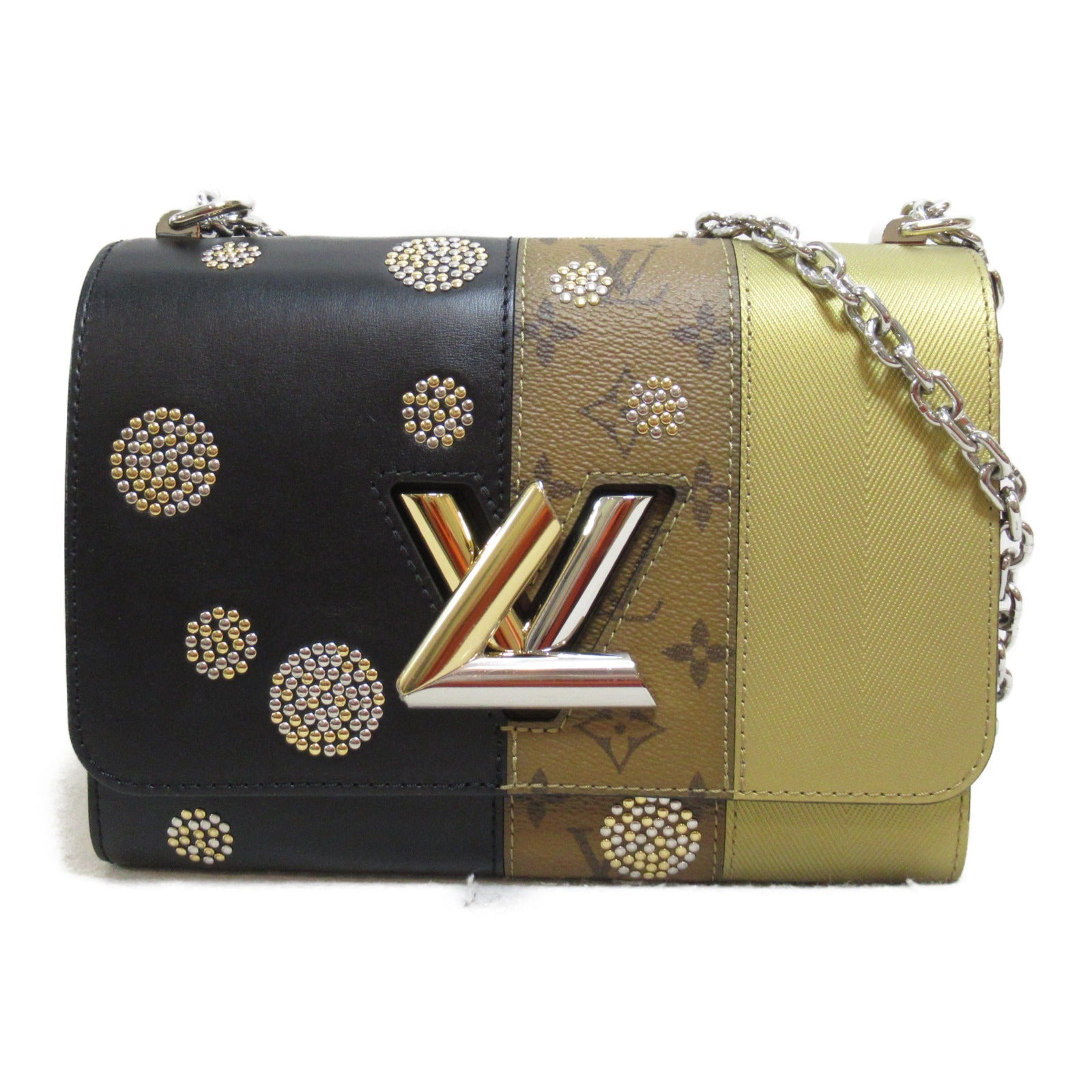 LOUIS VUITTON Monogram Reverse Twisted MM Chain Shoulder Bag銀扣肩背袋黑色/啡色/黄色