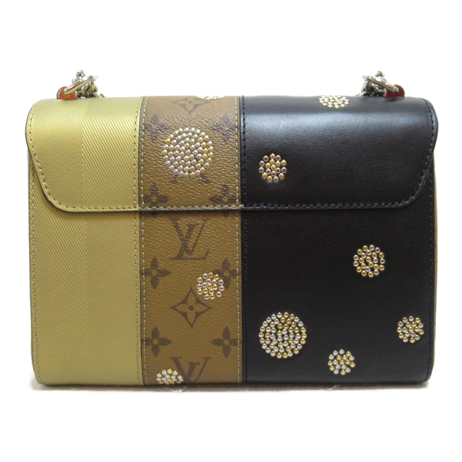 LOUIS VUITTON Monogram Reverse Twisted MM Chain Shoulder Bag銀扣肩背袋黑色/啡色/黄色