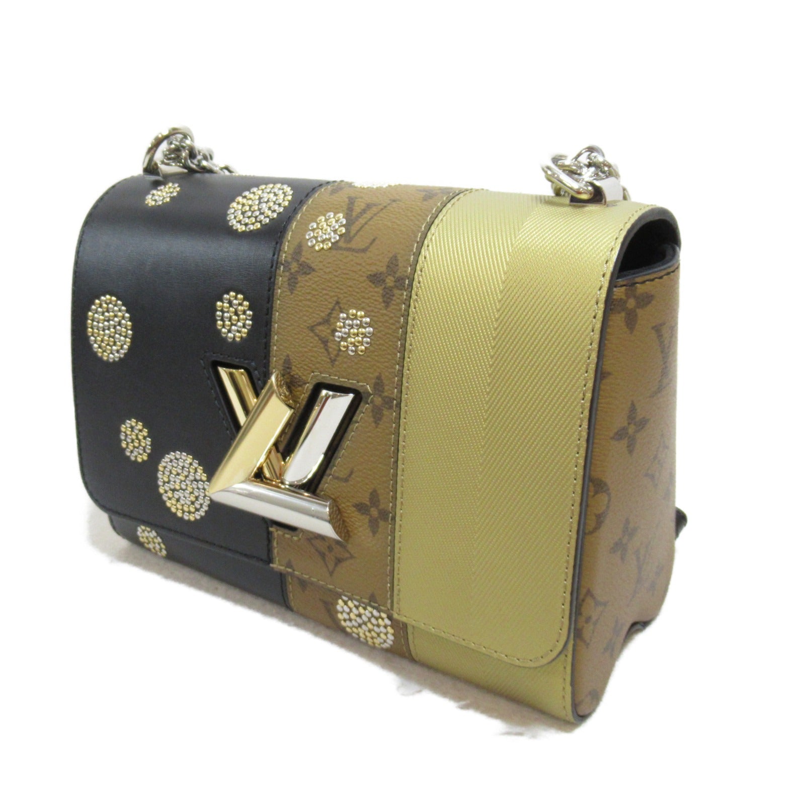 LOUIS VUITTON Monogram Reverse Twisted MM Chain Shoulder Bag銀扣肩背袋黑色/啡色/黄色
