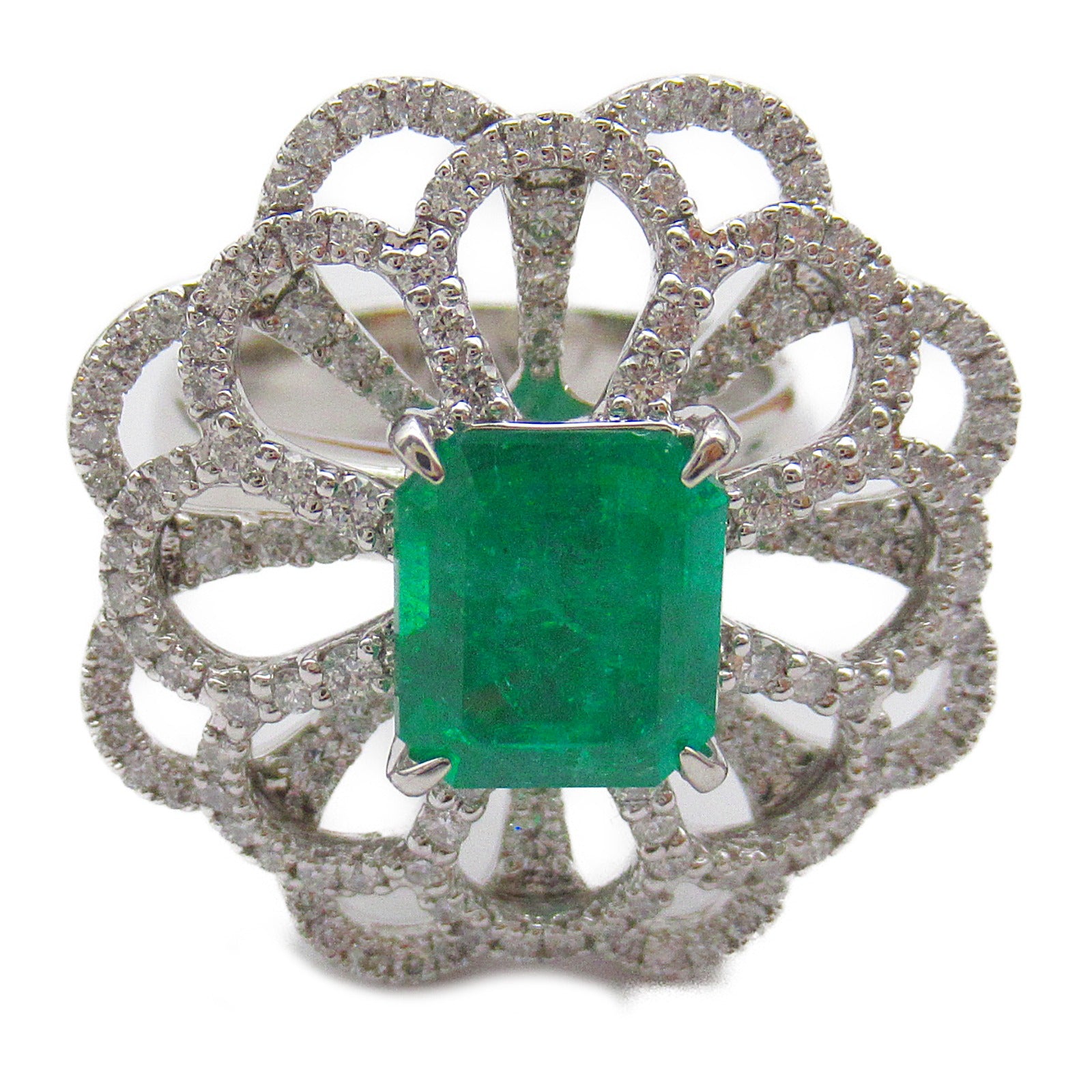 JEWELRY 【激減優惠】PT900鉑金2.27ct/Emerald 0.90ct/Diamond Ring US#6