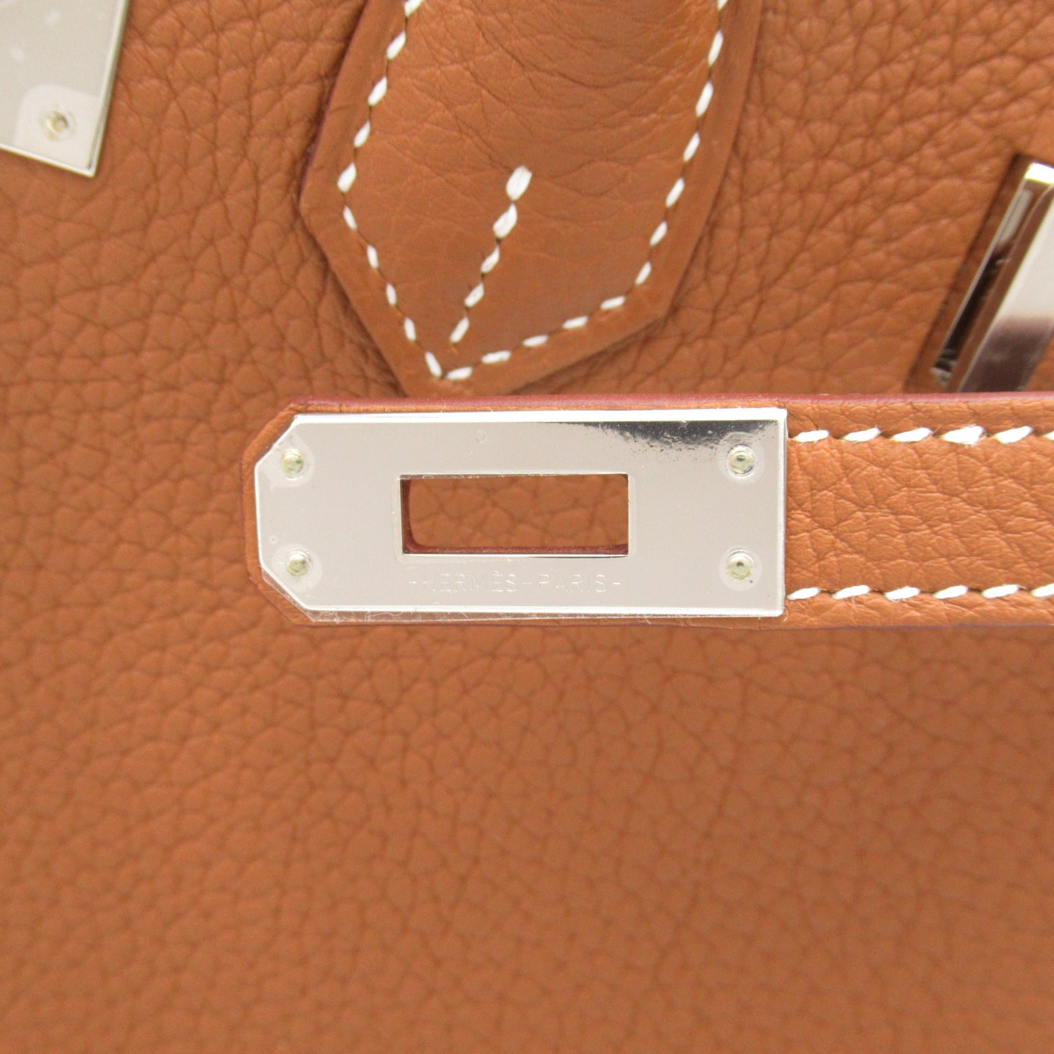 HERMES Togo Leather Birkin 25 Silver Buckle Hand Bag Gold/Brown