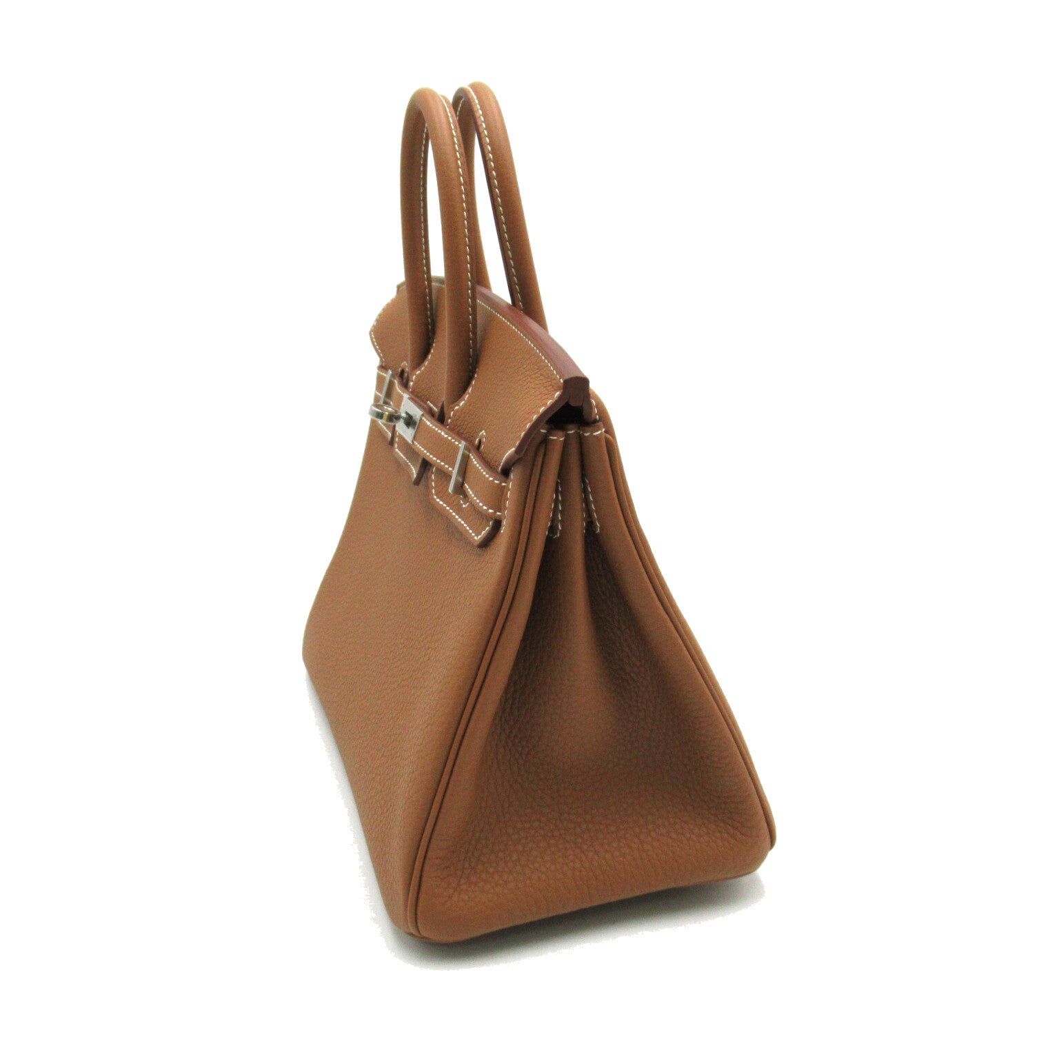 HERMES Togo Leather Birkin 25 Silver Buckle Hand Bag Gold/Brown