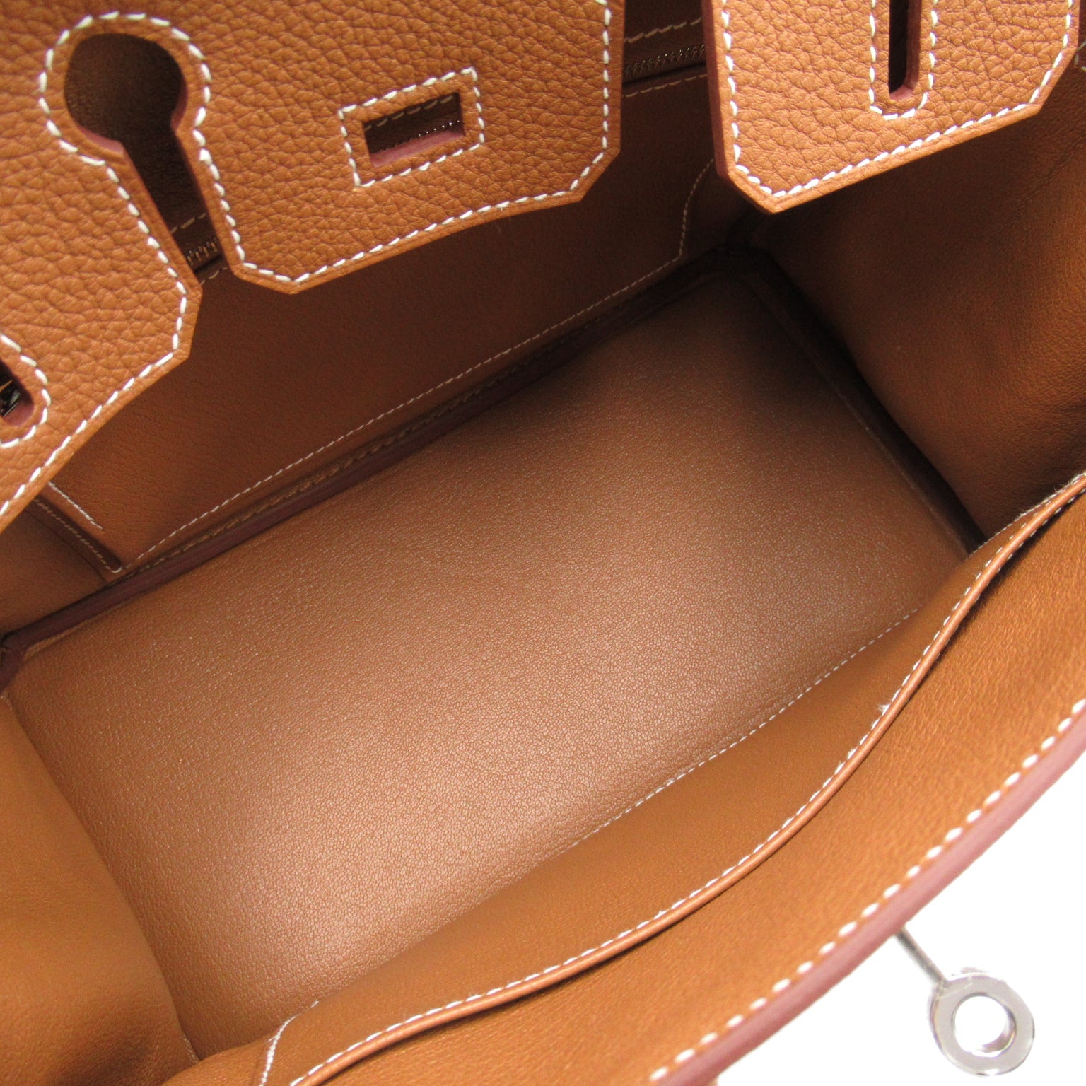 HERMES Togo Leather Birkin 25 Silver Buckle Hand Bag Gold/Brown