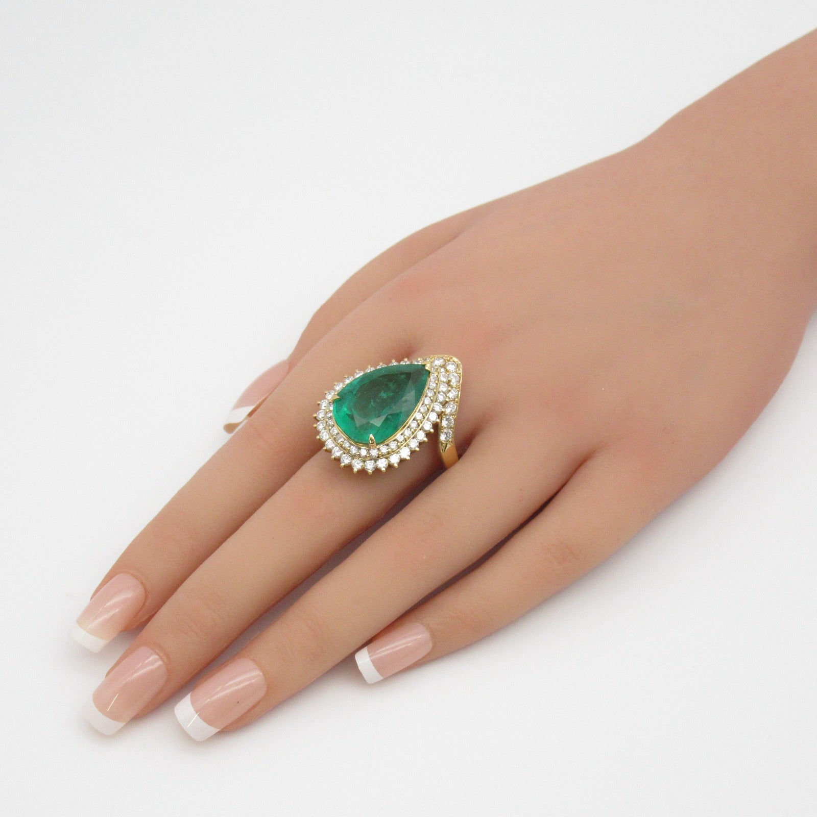 JEWELRY 【激減優惠】18K黃金Emerald Diamond Ring 13.88ct綠寶石/2.71ct鑽石US#8.75