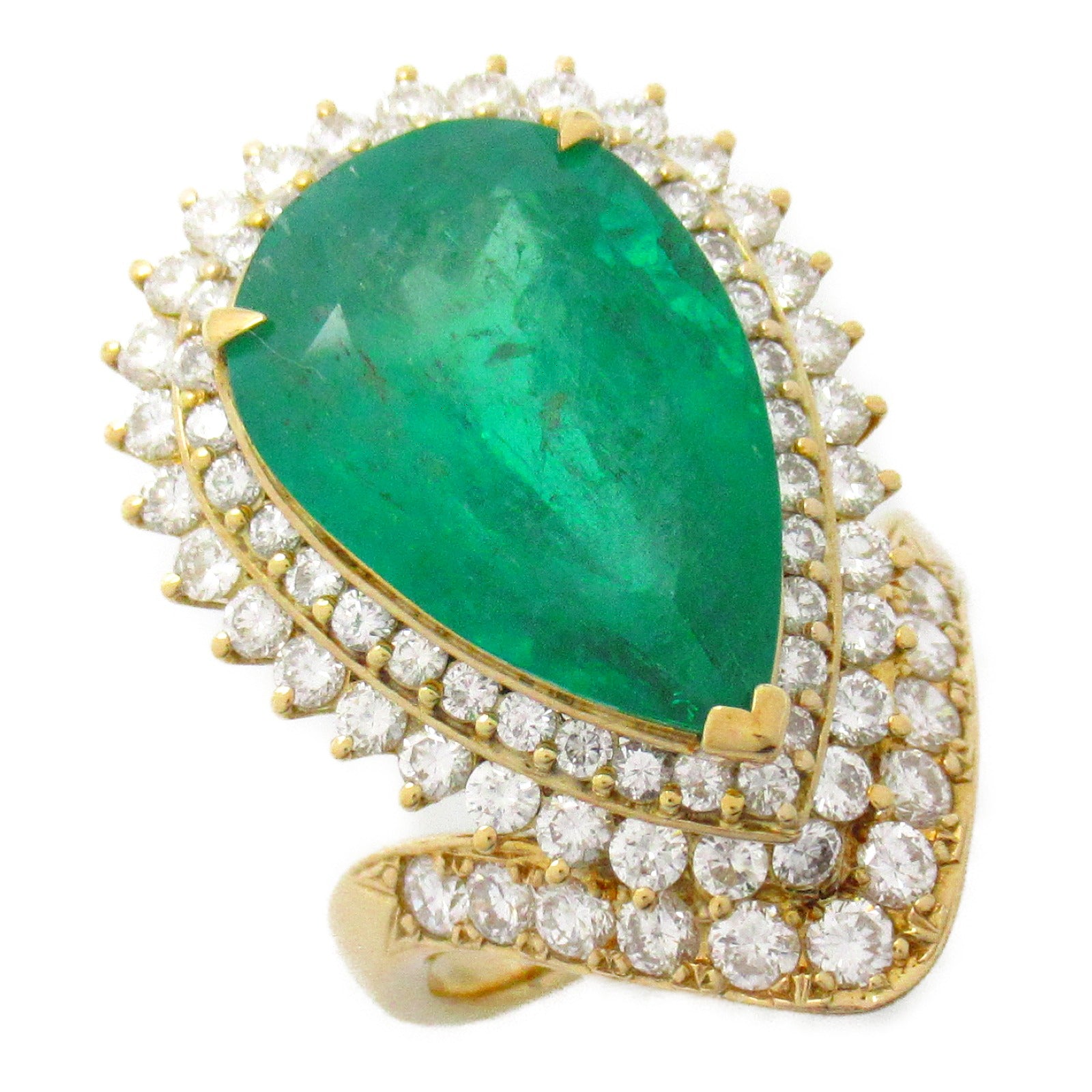 JEWELRY 【激減優惠】18K黃金Emerald Diamond Ring 13.88ct綠寶石/2.71ct鑽石US#8.75