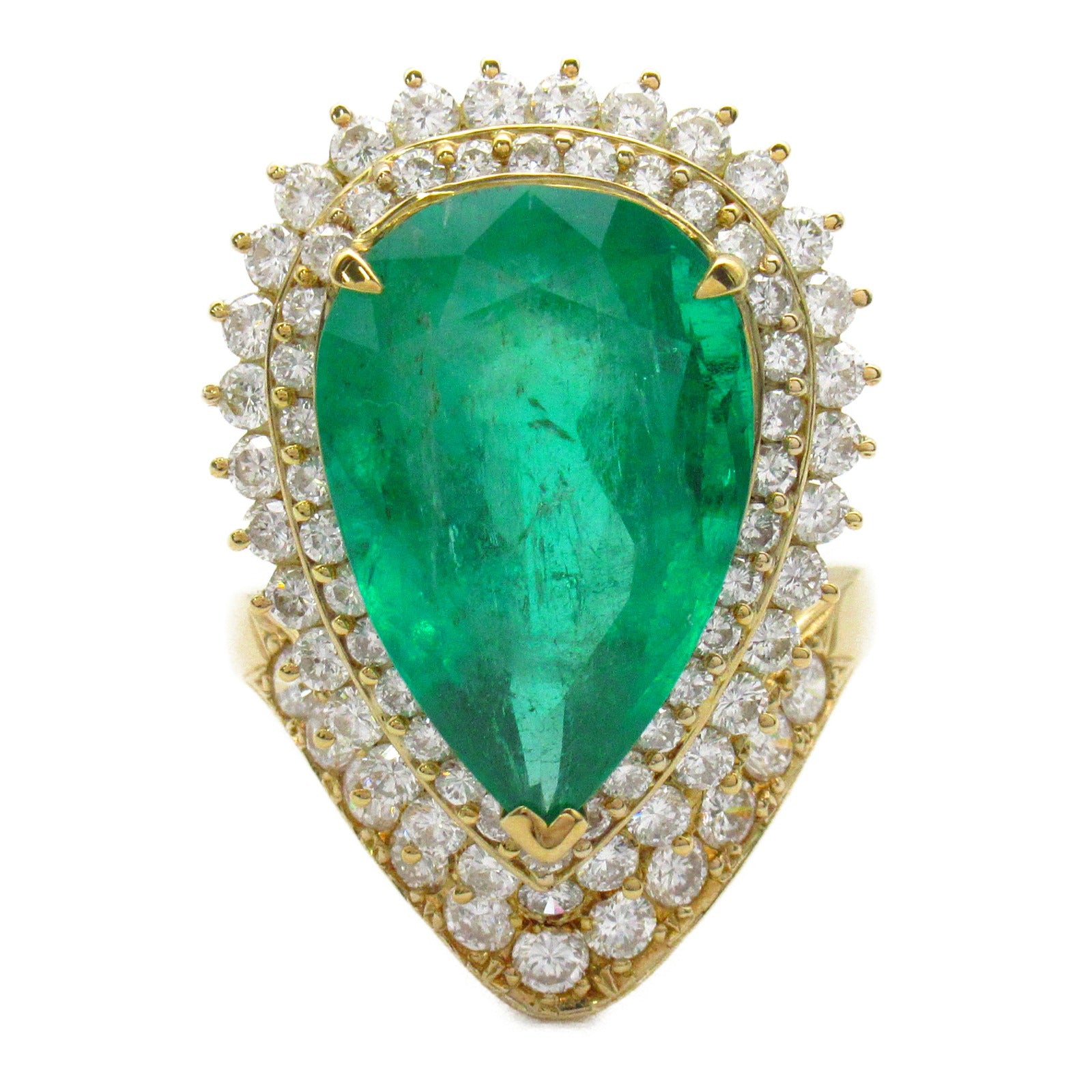 JEWELRY 【激減優惠】18K黃金Emerald Diamond Ring 13.88ct綠寶石/2.71ct鑽石US#8.75