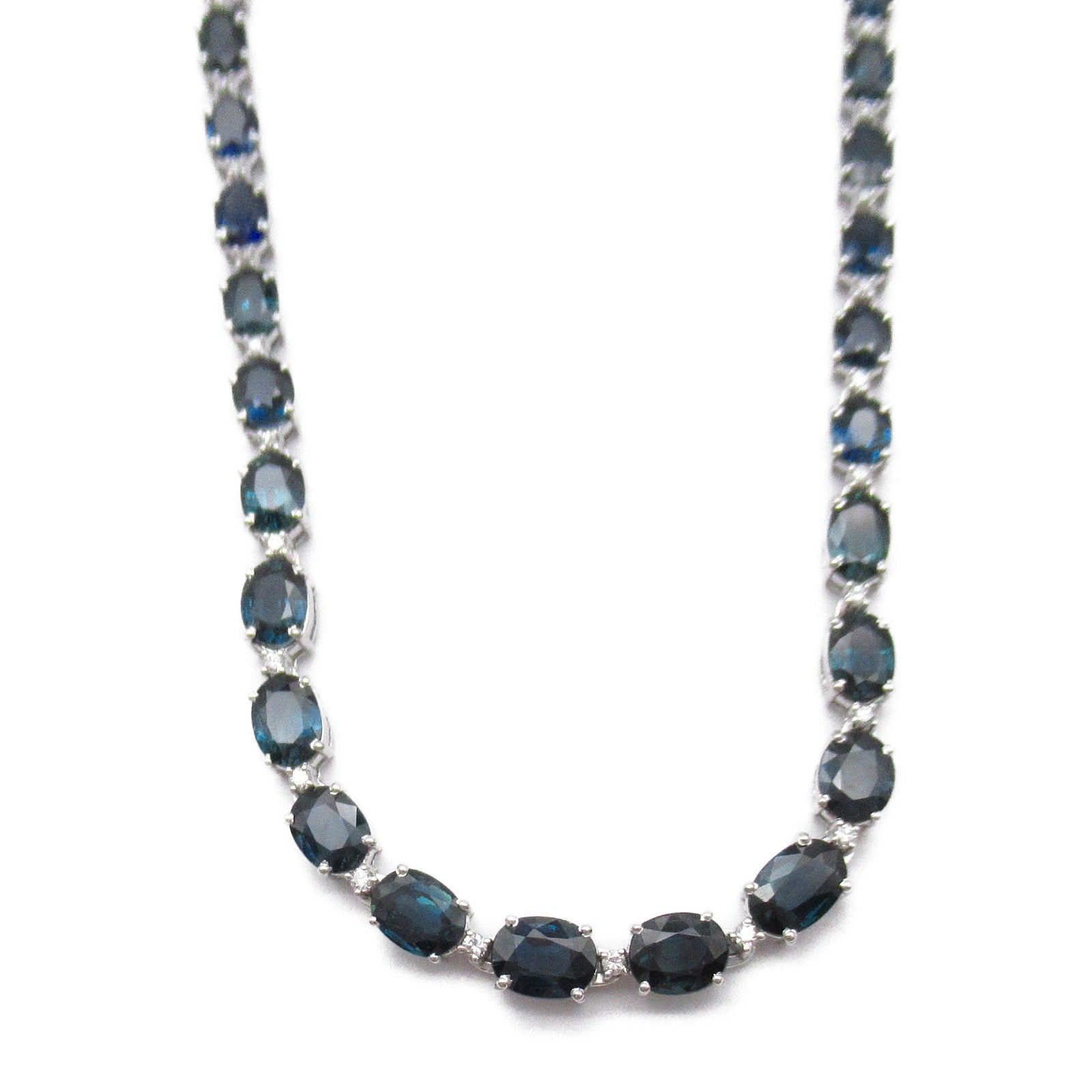 JEWELRY 18K白金Sapphire/Diamond Necklace34.410ct藍寶石/1.04ct鑽石項鍊#44cm