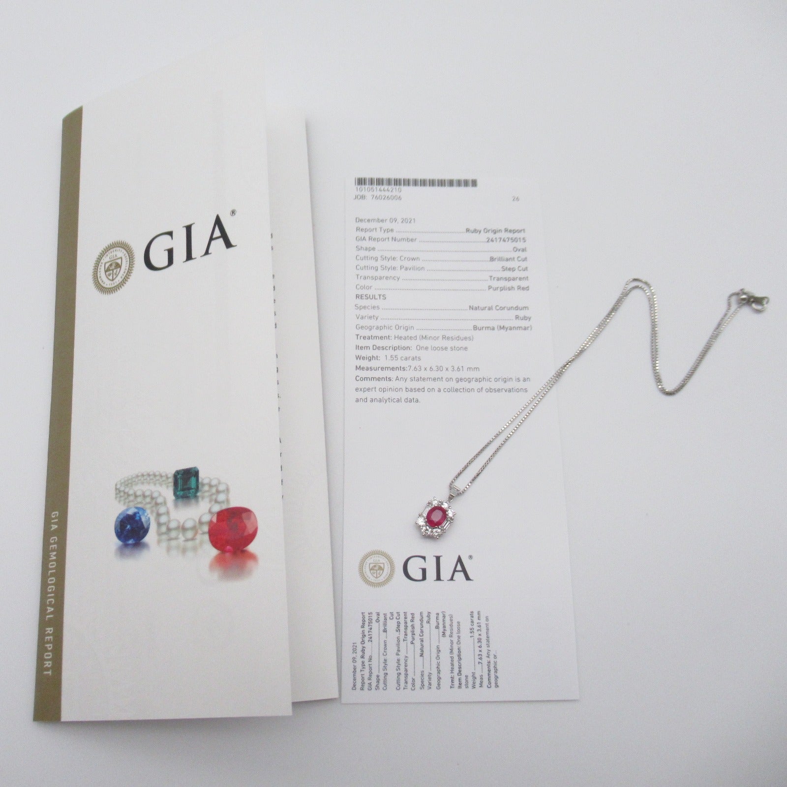 JEWELRY 【激減優惠】PT850/PT900鉑金Ruby Necklace 1.55ct紅寶石/1.23ct鑽石項鍊